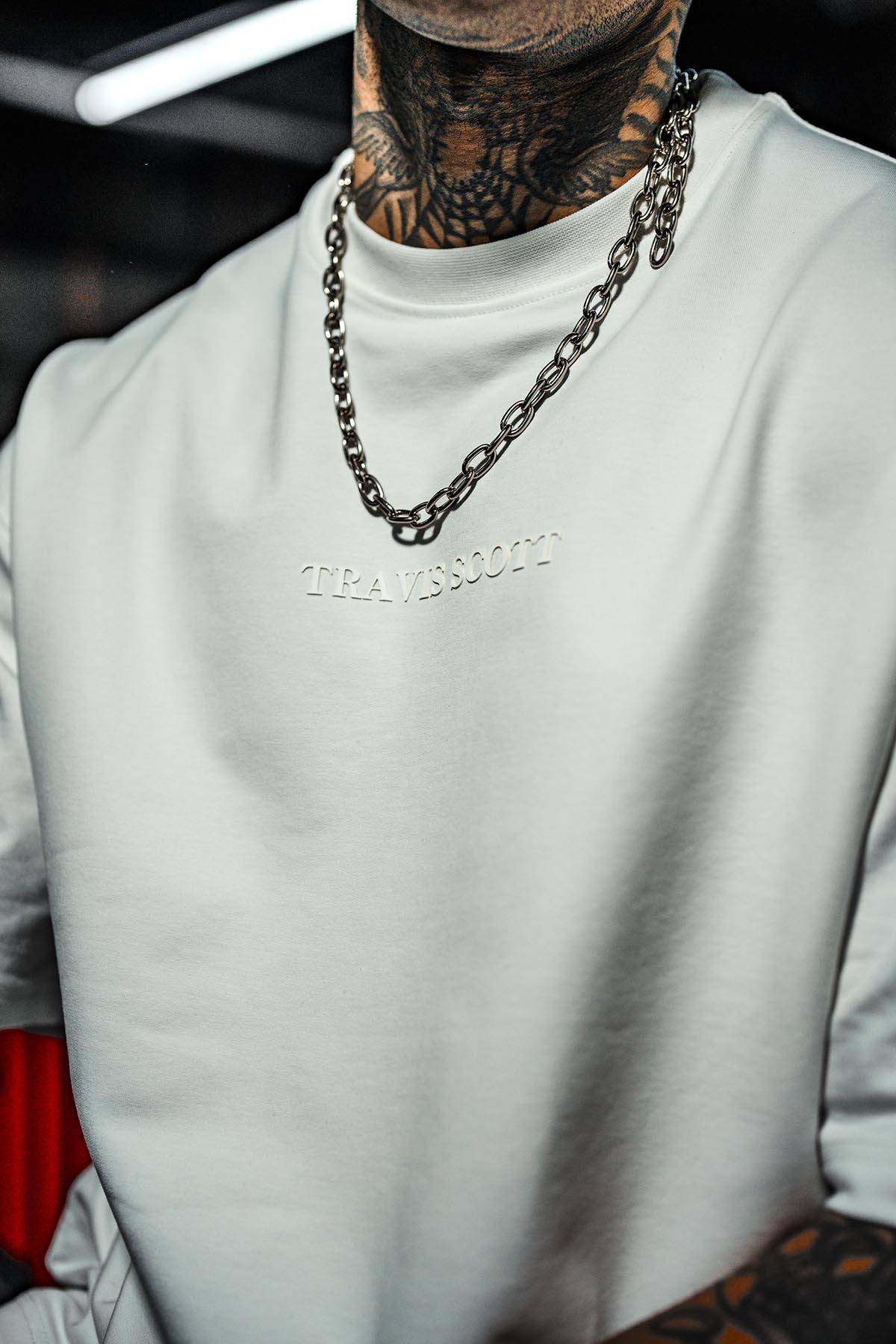 Travis Scott Slikon Baskılı Oversize Beyaz Tshirt