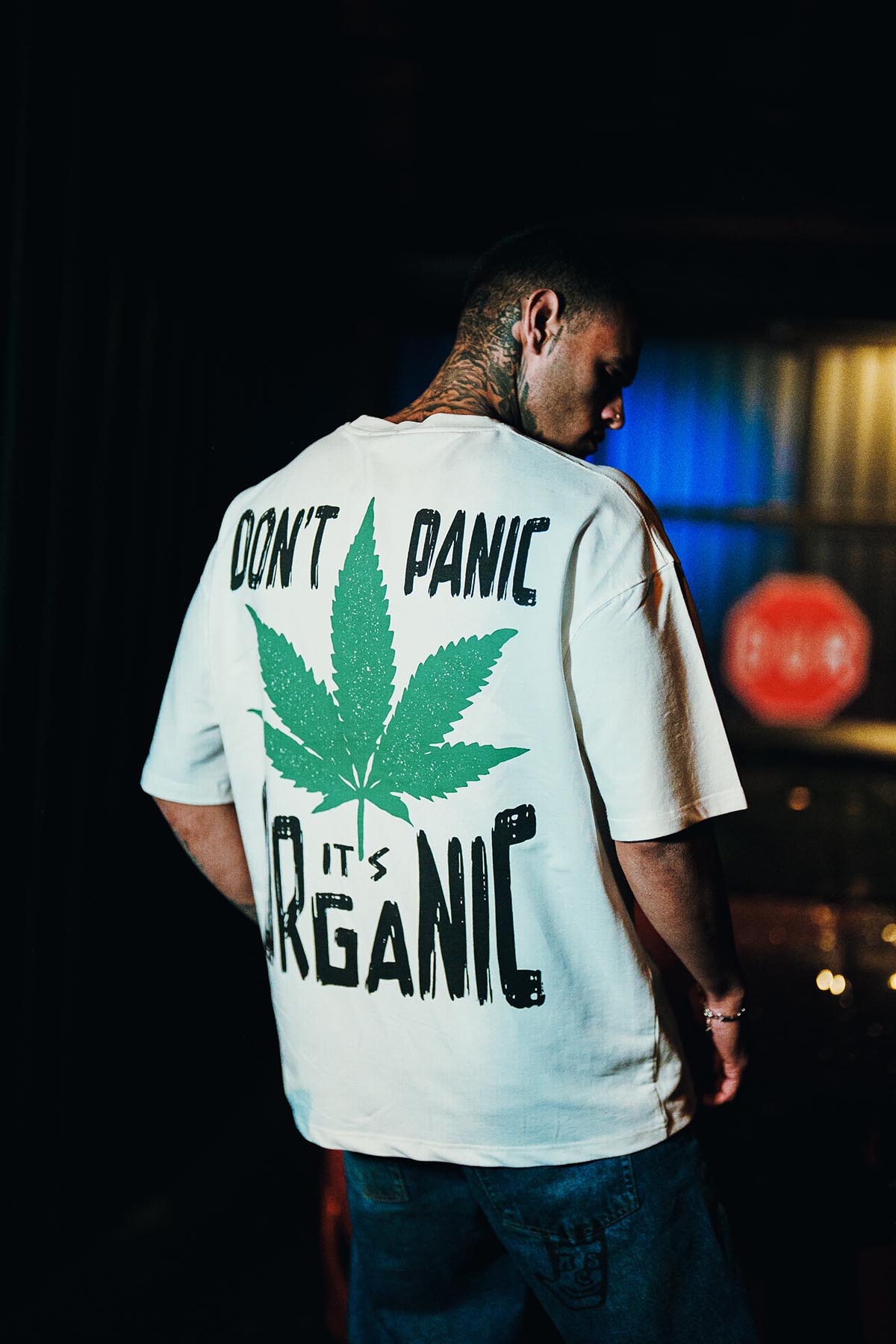 Don’t Panic Baskılı Oversize Beyaz T-Shirt