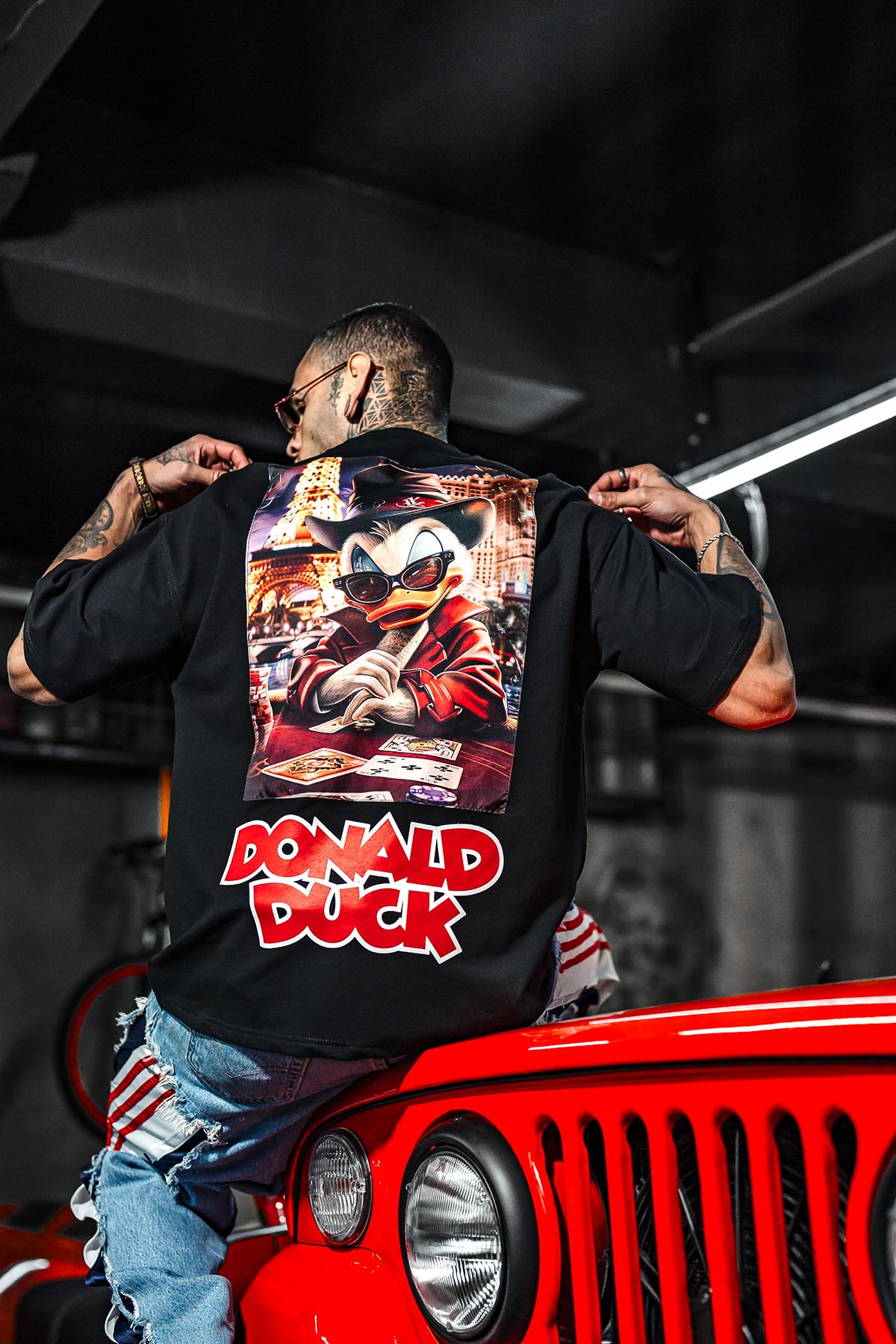 Donald Duck Patchli Oversize Siyah Tshirt