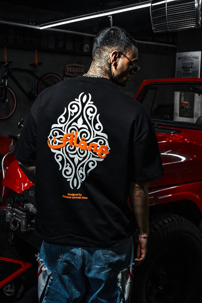 Alone Carpet Pattern Printed Oversize Black T-shirt