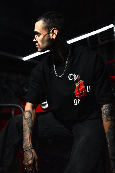 Challenge Box Gloves Print Oversize Black T-shirt