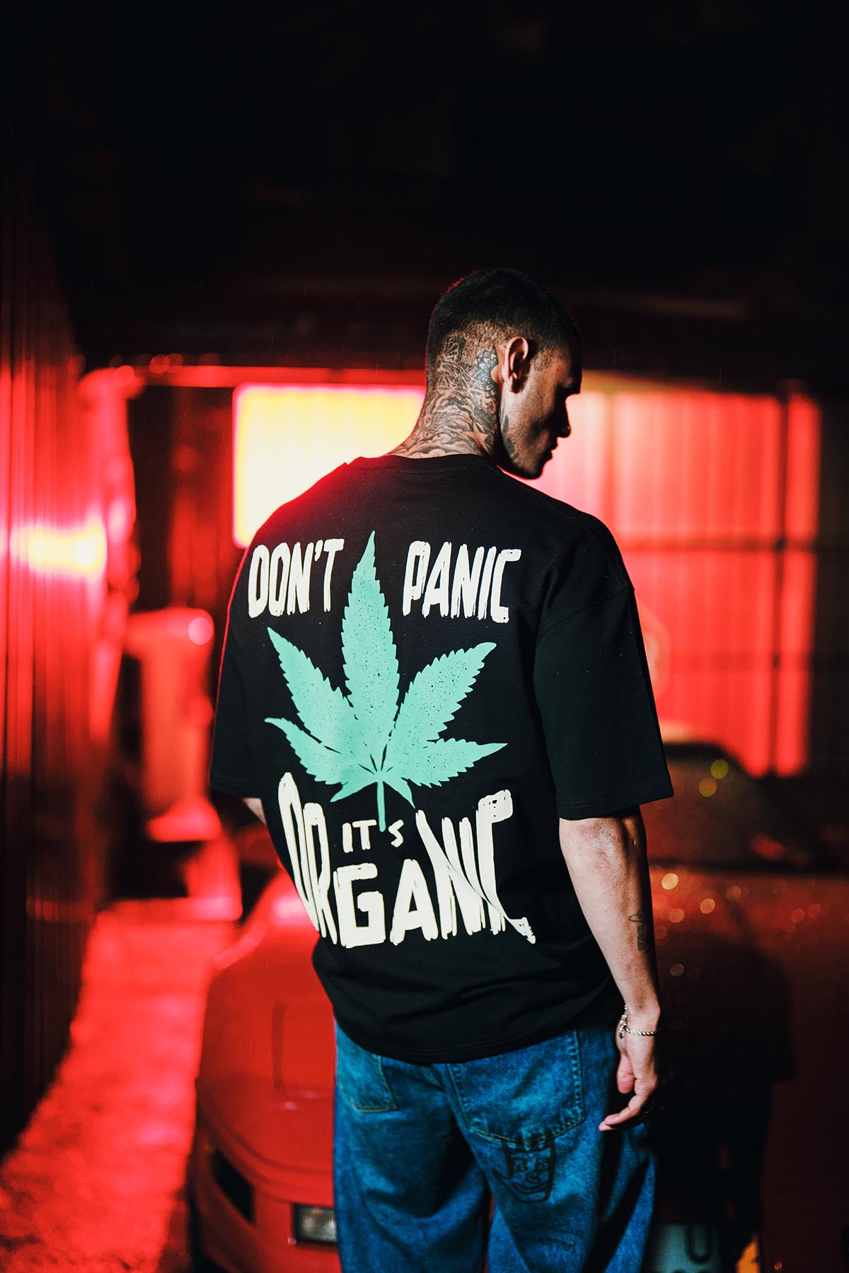 Don’t Panic Baskılı Oversize Siyah T-Shirt