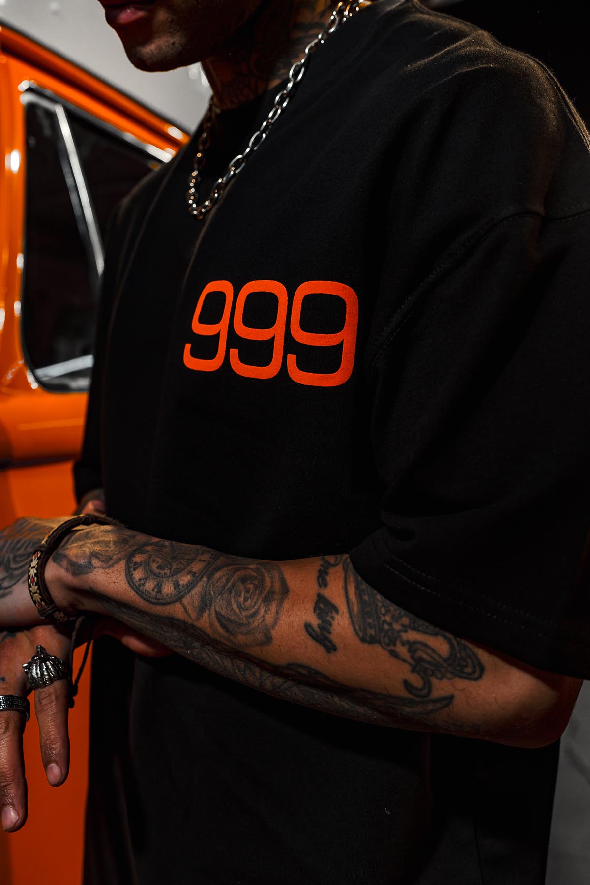 999 Baskılı Oversize Siyah T-Shirt