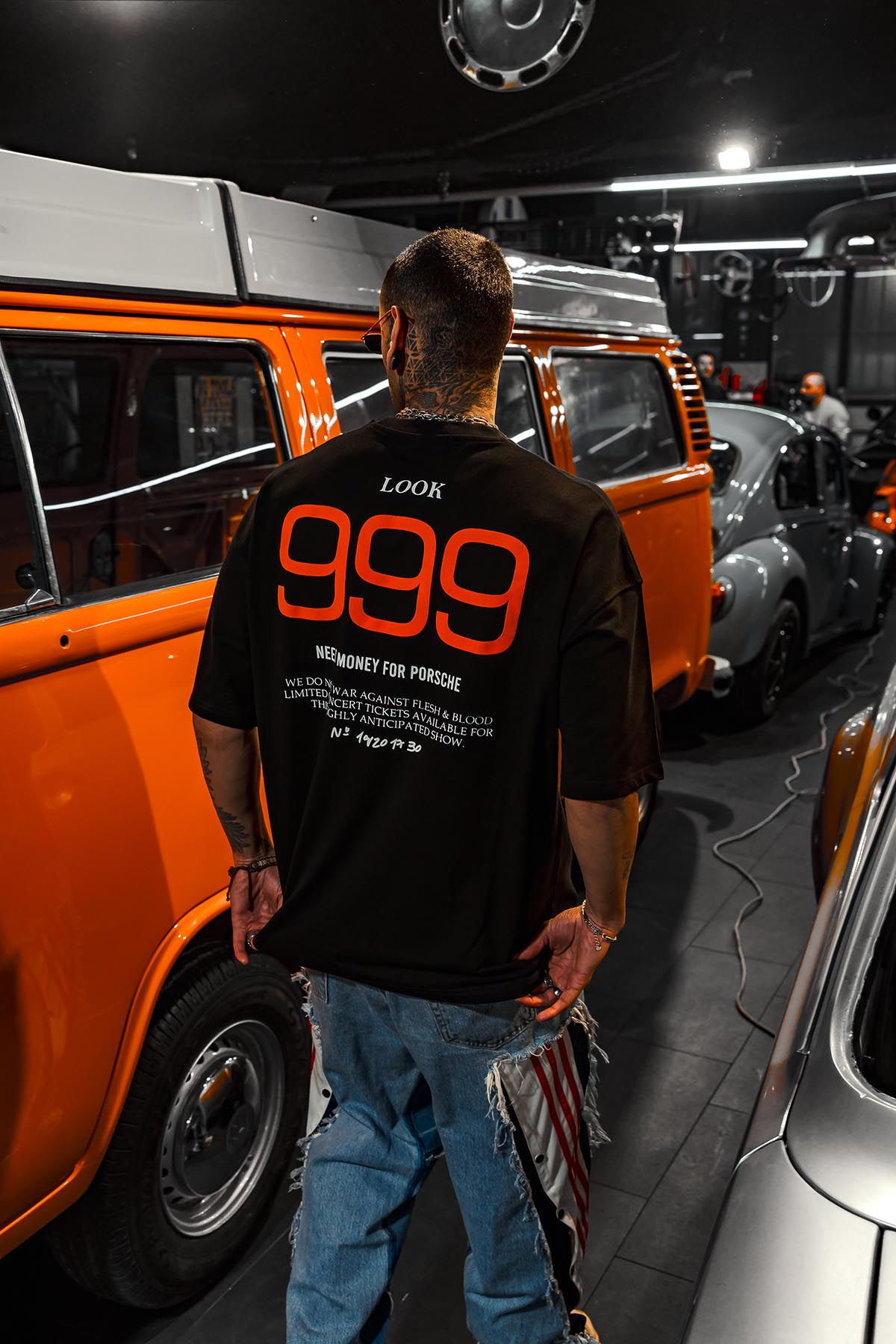 999 Baskılı Oversize Siyah T-Shirt