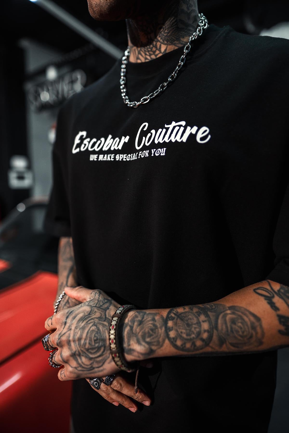 Escobar Couture Halı Desen Oversize Siyah Tshirt