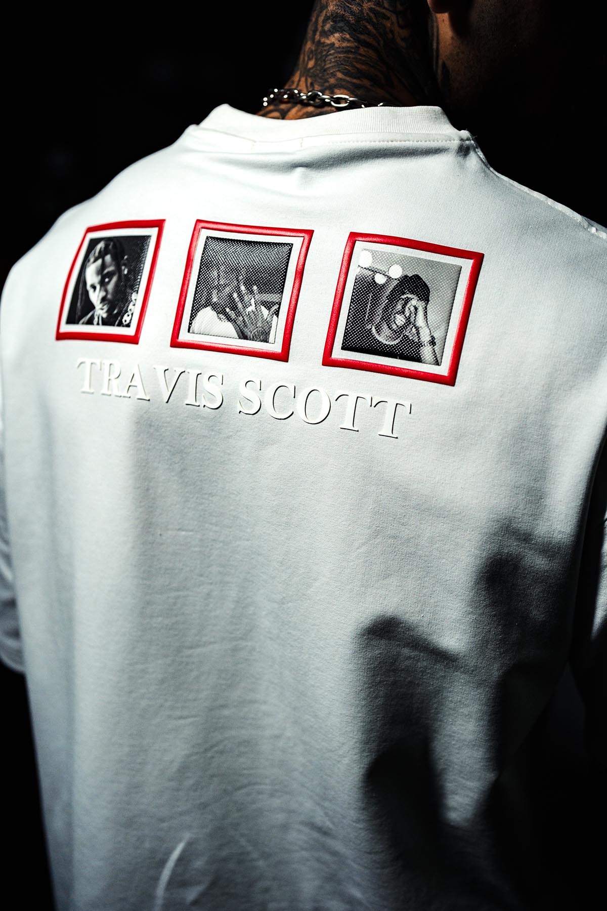 Travis Scott Slikon Baskılı Oversize Beyaz Tshirt