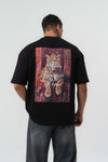 Respect Etnik Desen Siyah Oversize Baskılı T-Shirt