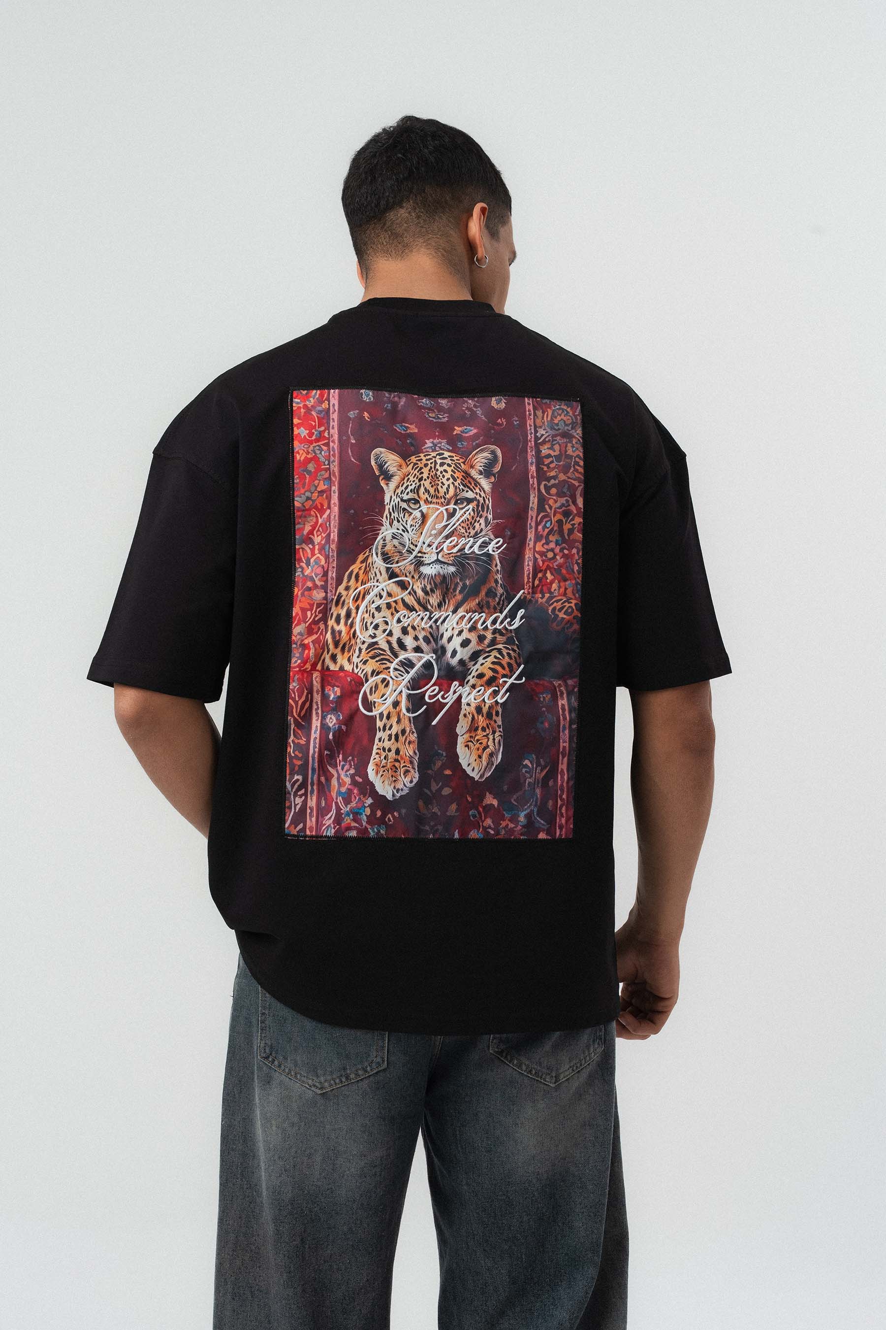 Respect Etnik Desen Siyah Oversize Baskılı T-Shirt