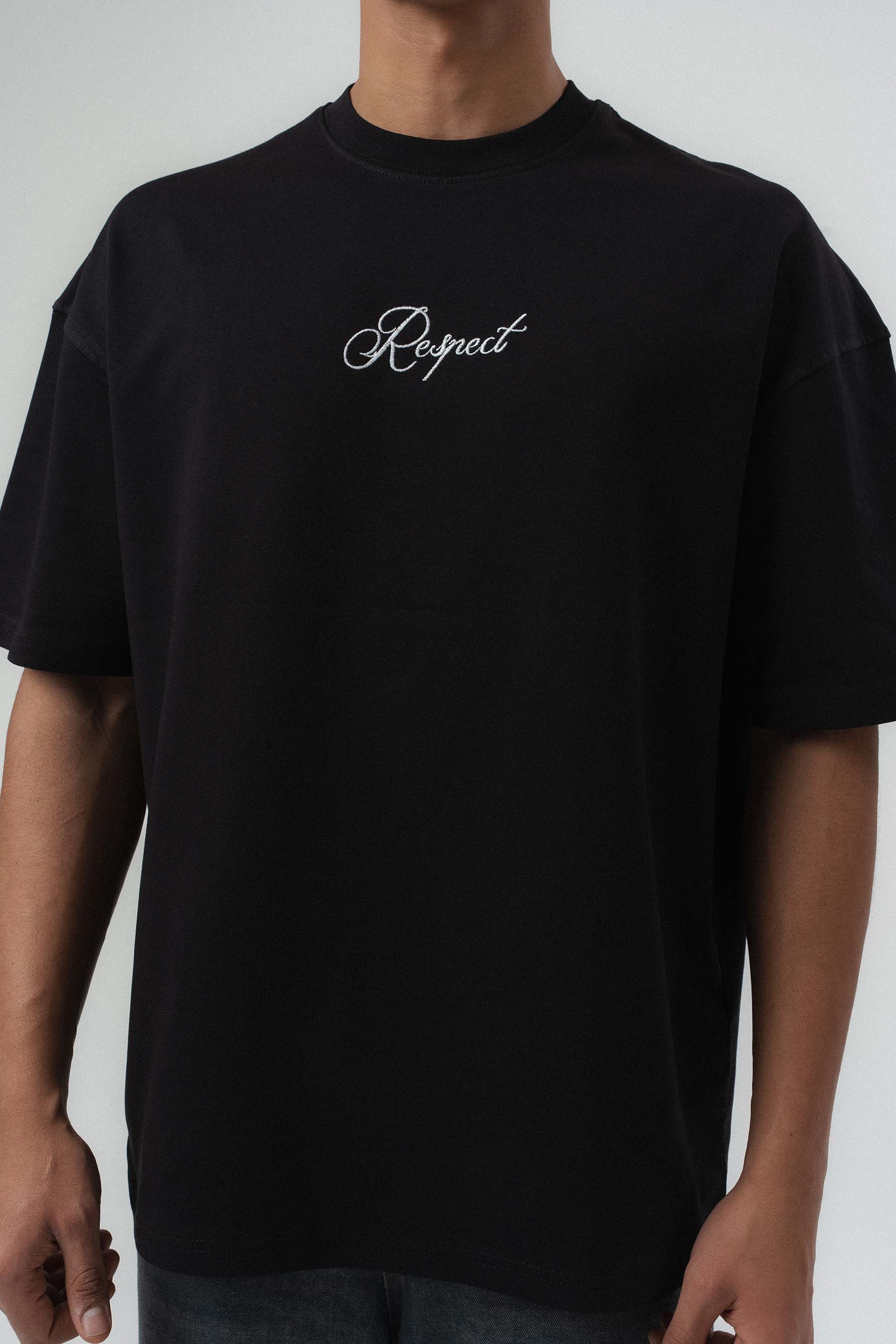 Respect Etnik Desen Siyah Oversize Baskılı T-Shirt