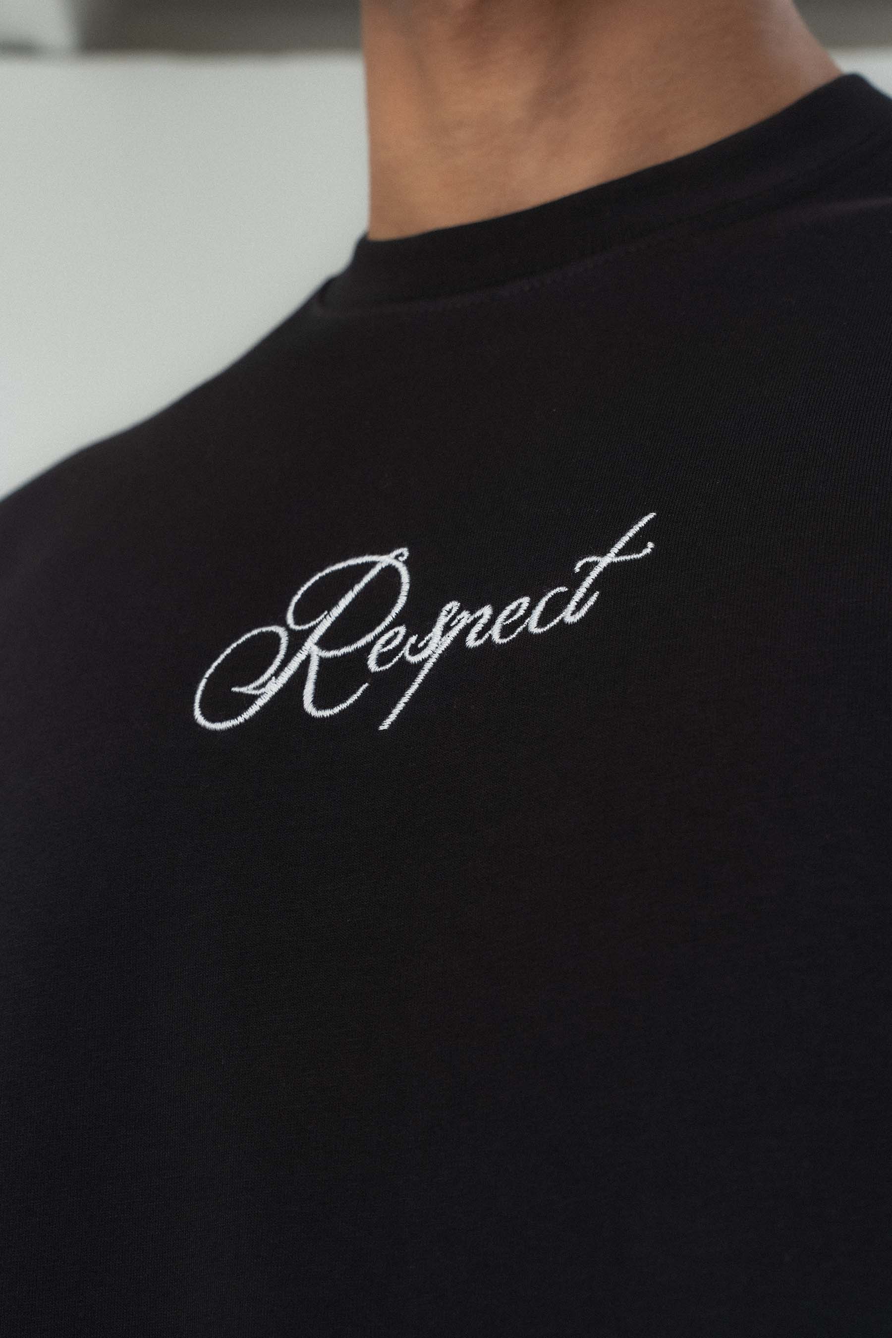 Respect Etnik Desen Siyah Oversize Baskılı T-Shirt