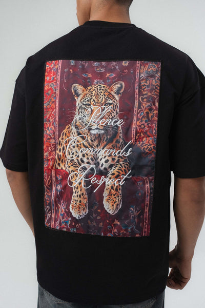 Respect Etnik Desen Siyah Oversize Baskılı T-Shirt