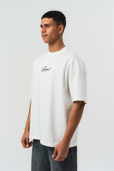 Respect Etnik Desen Beyaz Oversize Baskılı T-Shirt