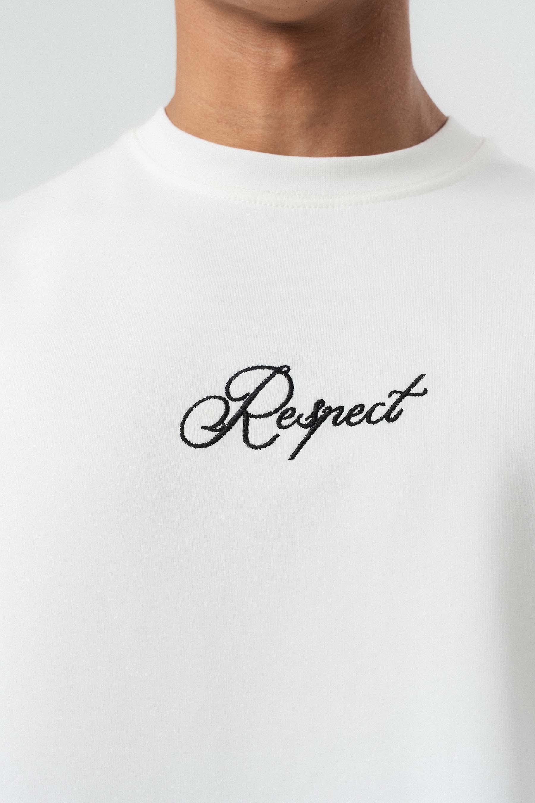 Respect Etnik Desen Beyaz Oversize Baskılı T-Shirt