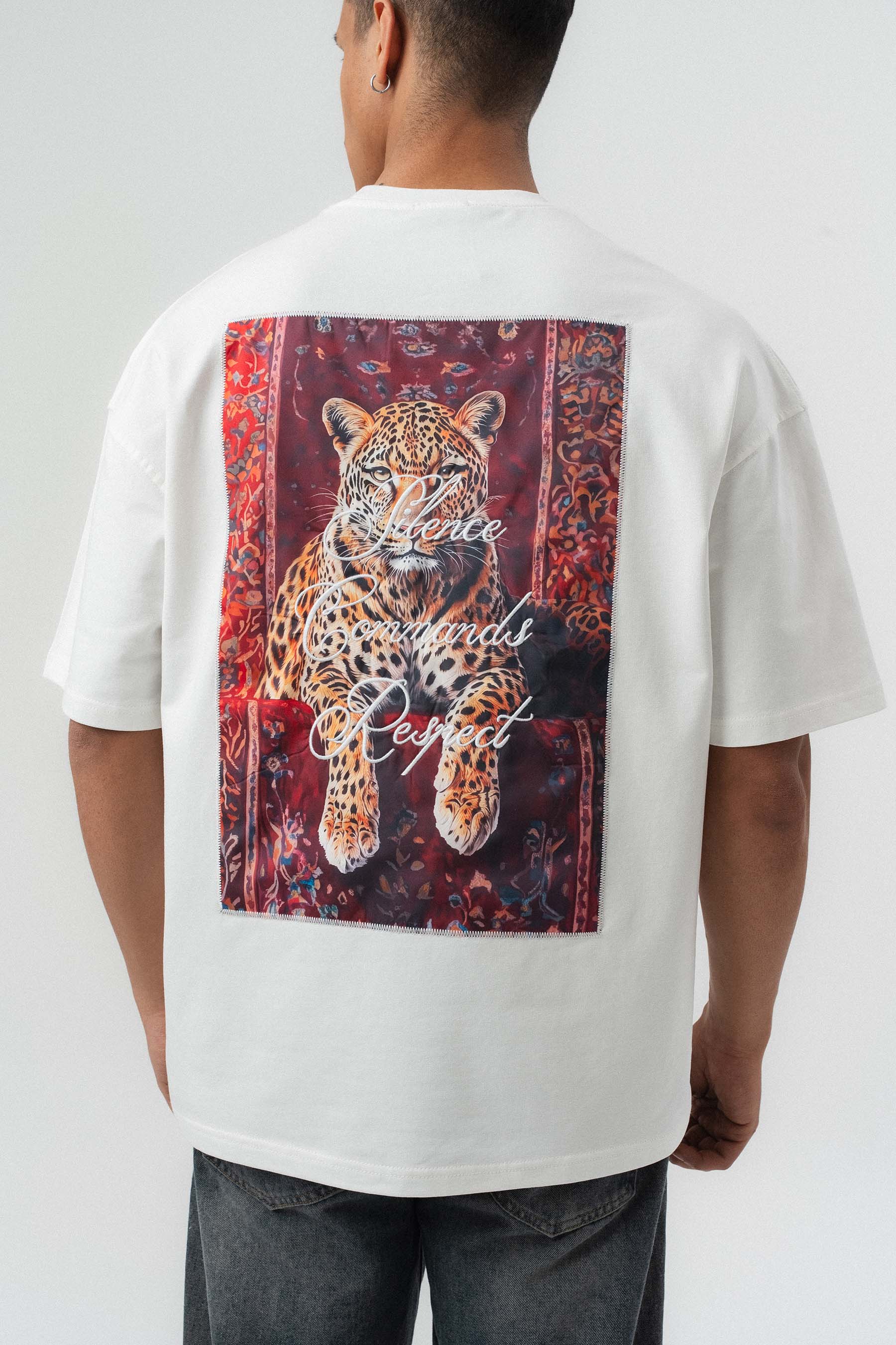 Respect Etnik Desen Beyaz Oversize Baskılı T-Shirt