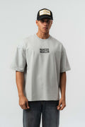 Narcos Medellin Nakış Detaylı Gri Oversize Baskılı T-Shirt