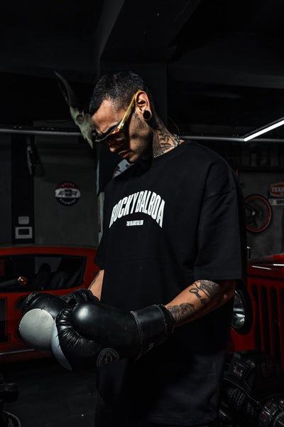Rocky Balboa &amp; Apollo Creed Printed Oversize Black T-Shirt