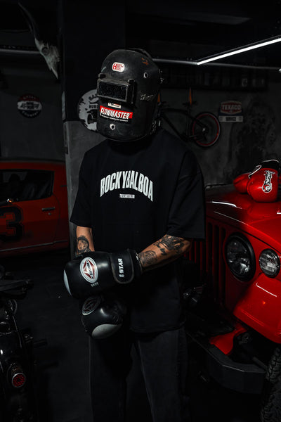 Rocky Balboa &amp; Apollo Creed Printed Oversize Black T-Shirt