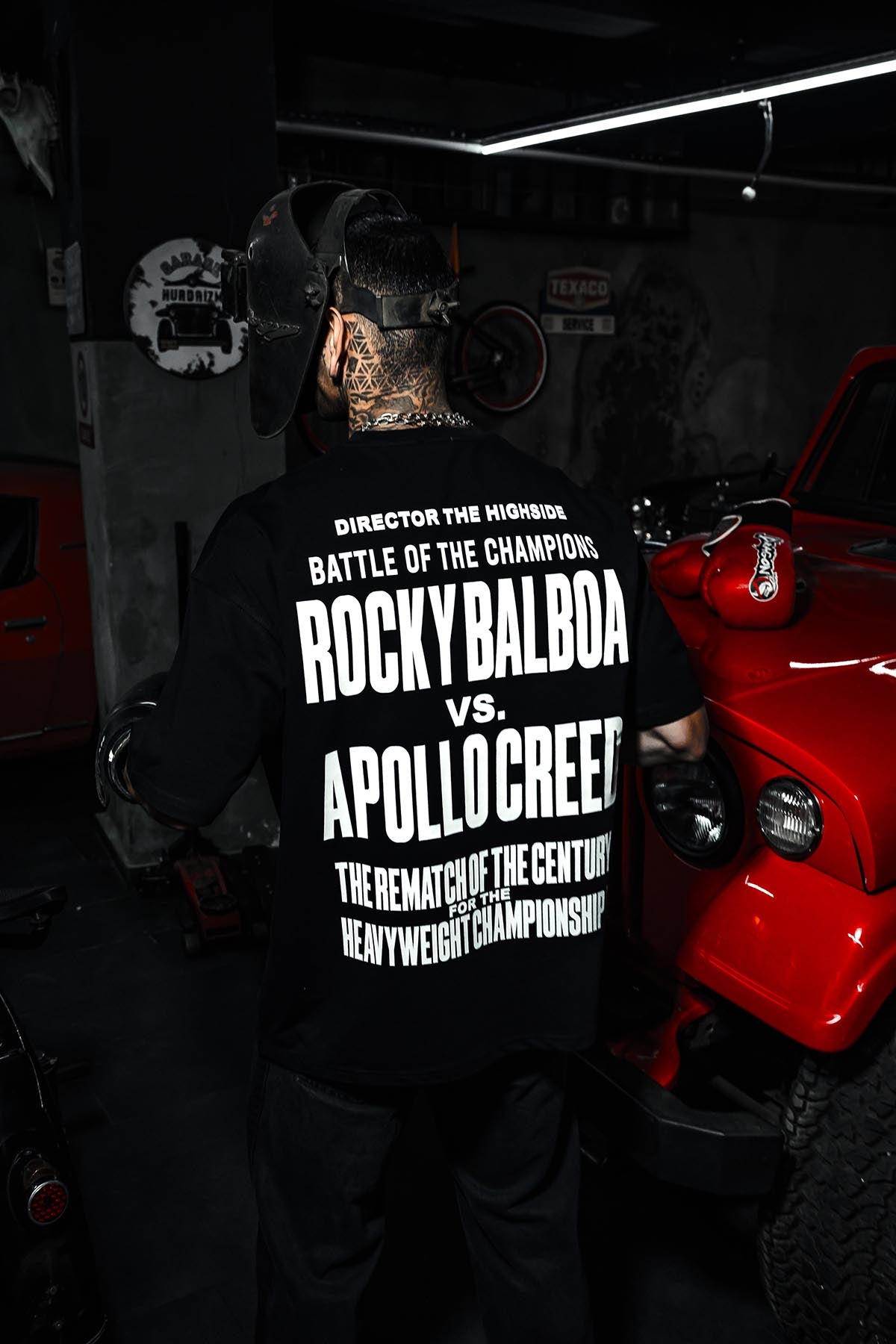 Rocky Balboa & Apollo Creed Baskılı Oversize Siyah T-Shirt