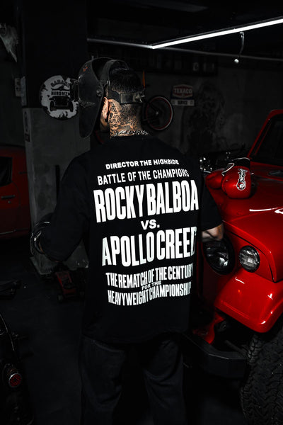Rocky Balboa &amp; Apollo Creed Printed Oversize Black T-Shirt