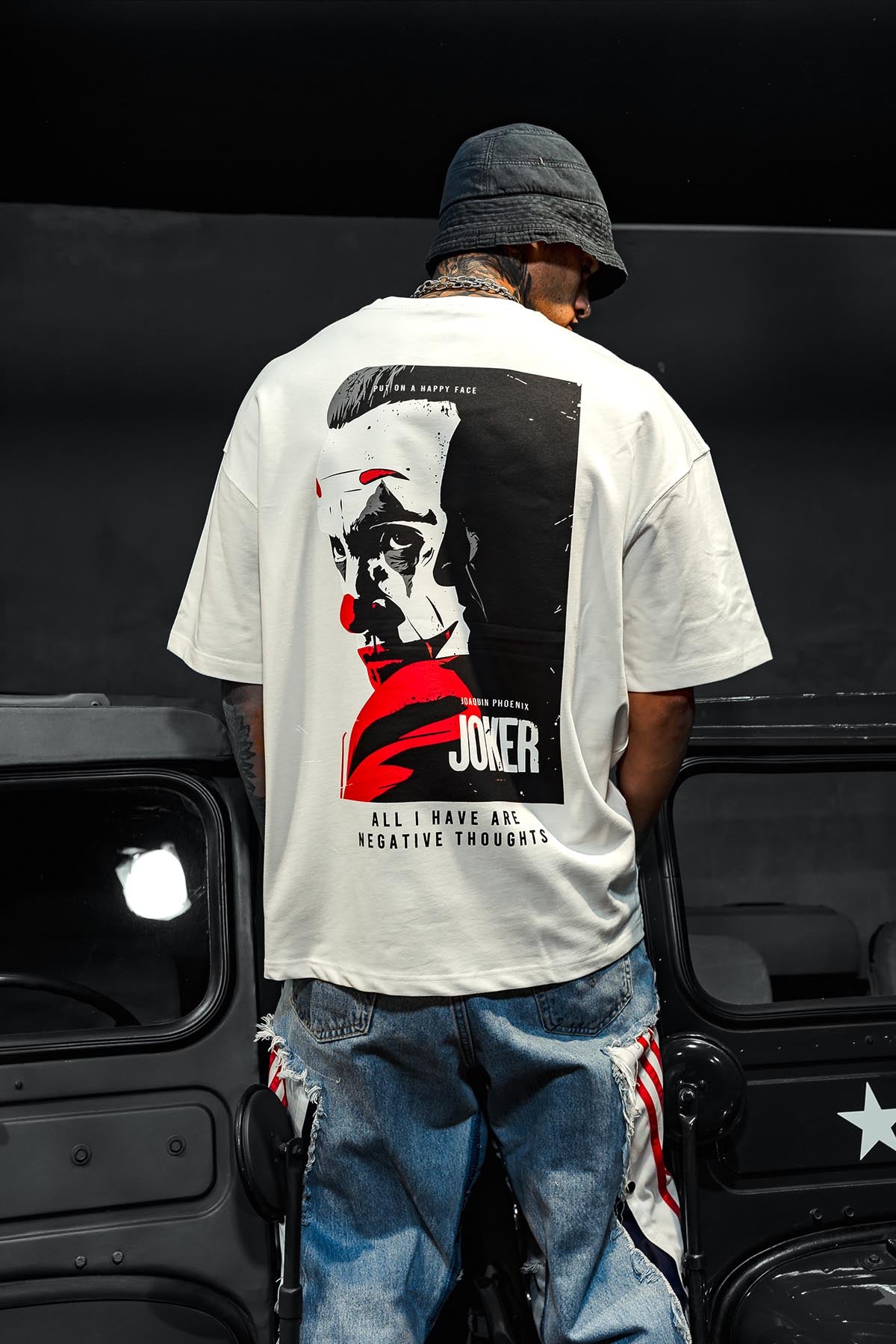 Joker All Have Baskılı Oversize Beyaz T-Shirt