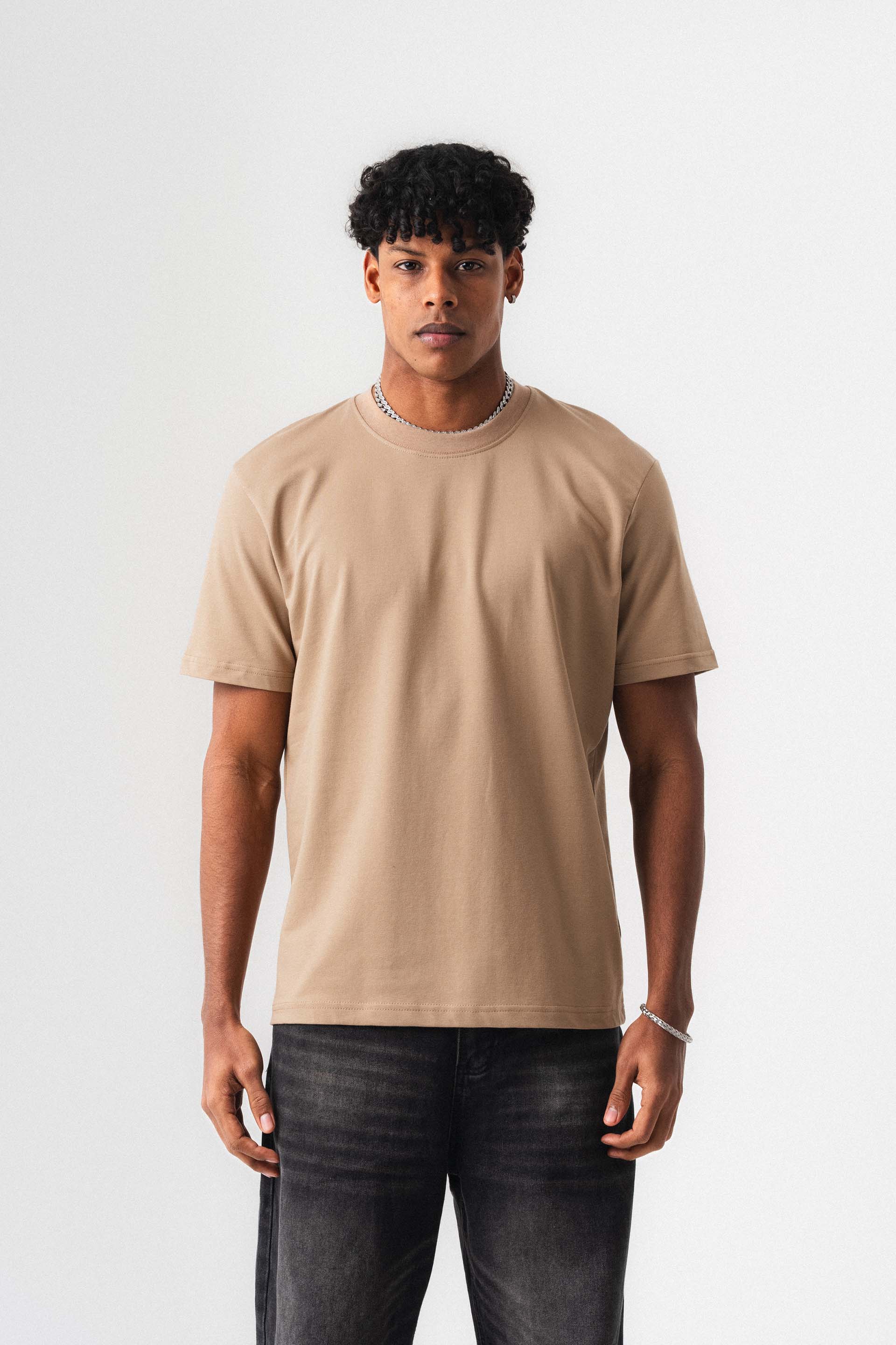 Oversize Basic Bej T-Shirt