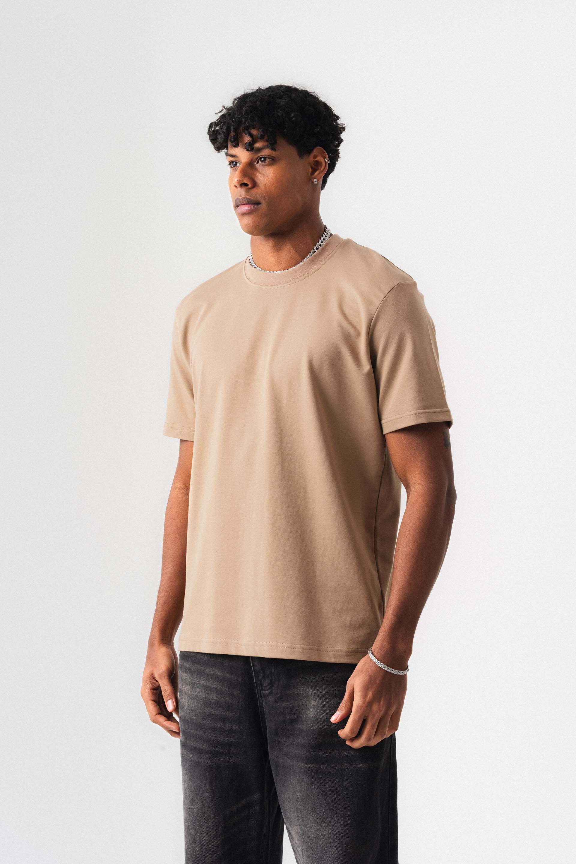 Oversize Basic Bej T-Shirt
