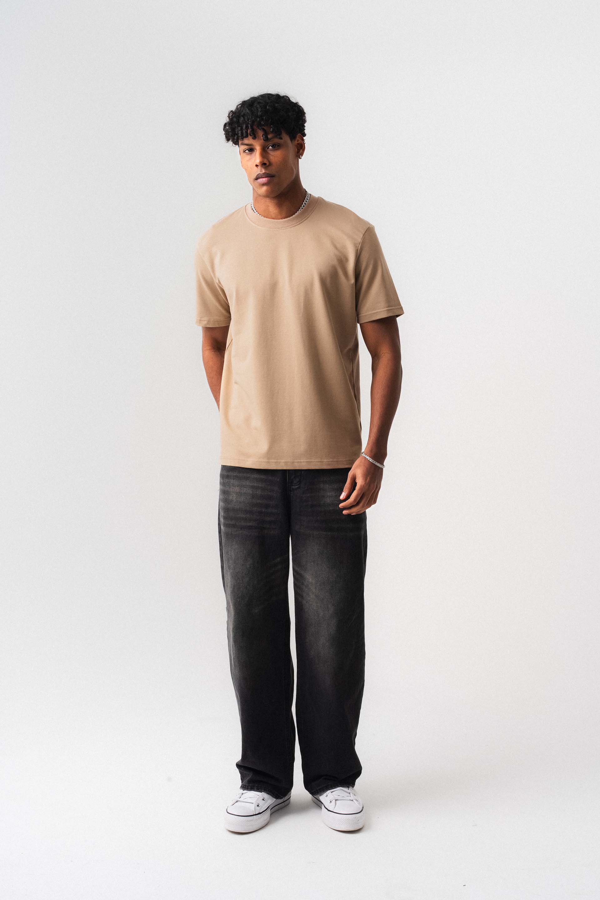 Oversize Basic Bej T-Shirt