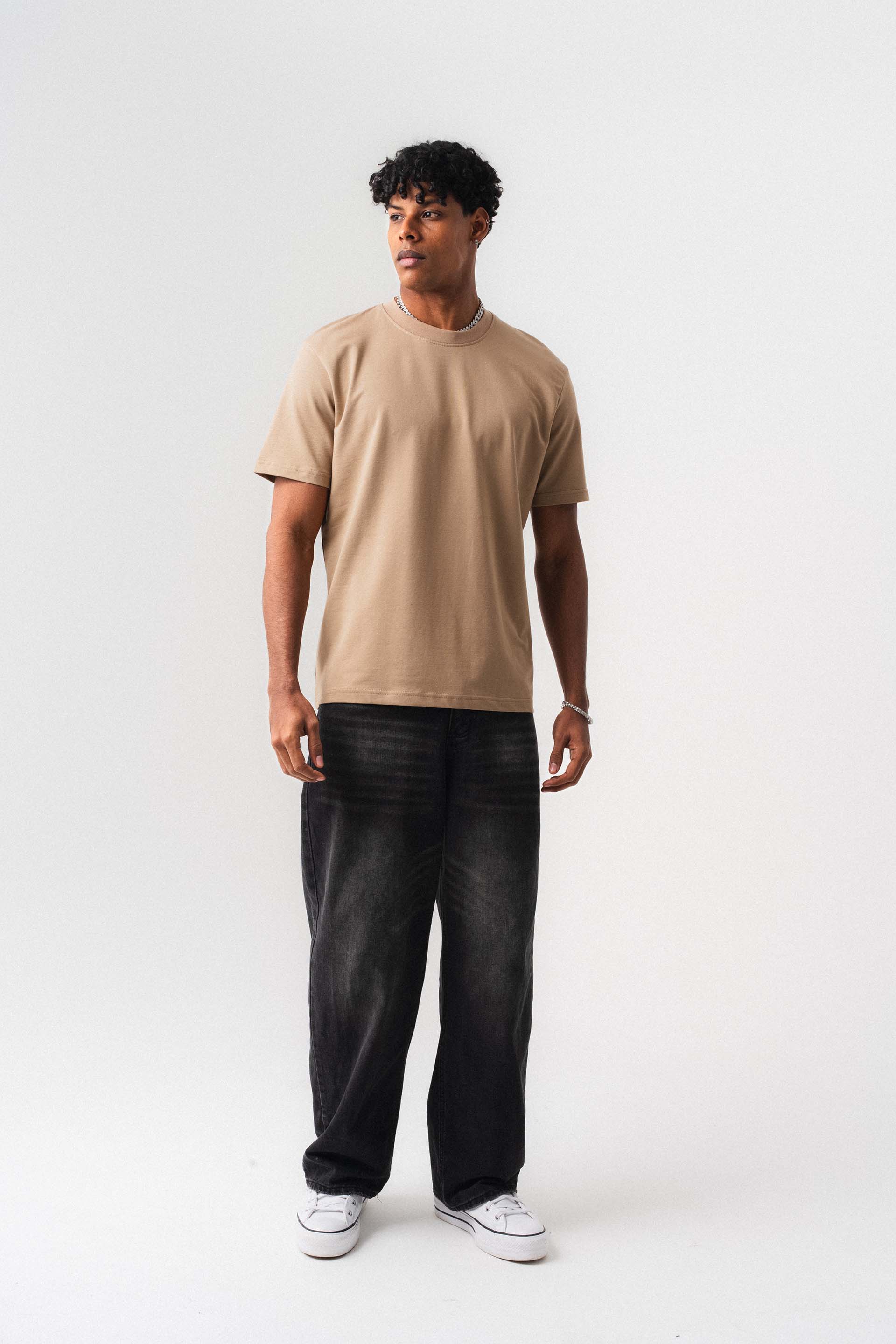 Oversize Basic Bej T-Shirt