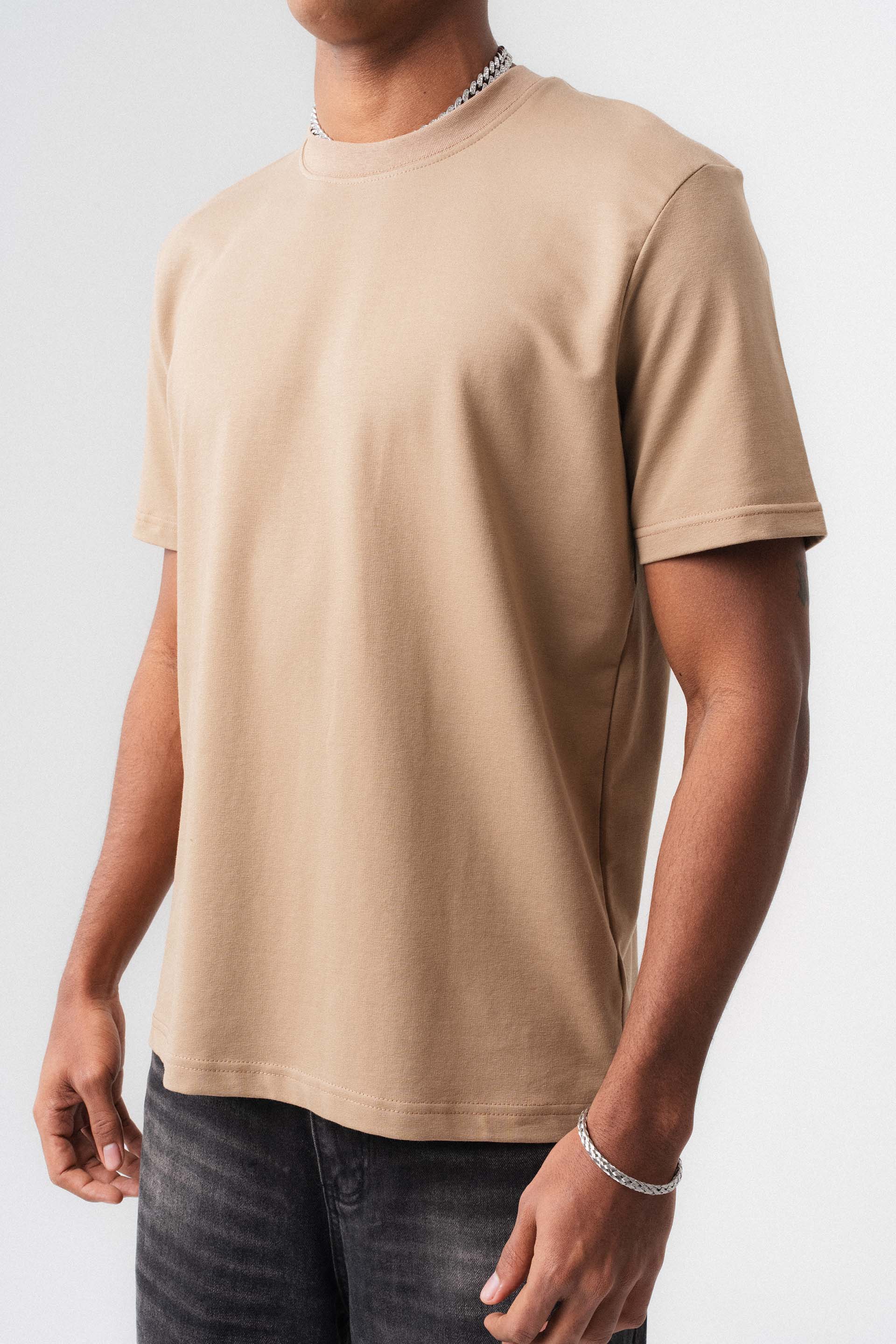 Oversize Basic Bej T-Shirt