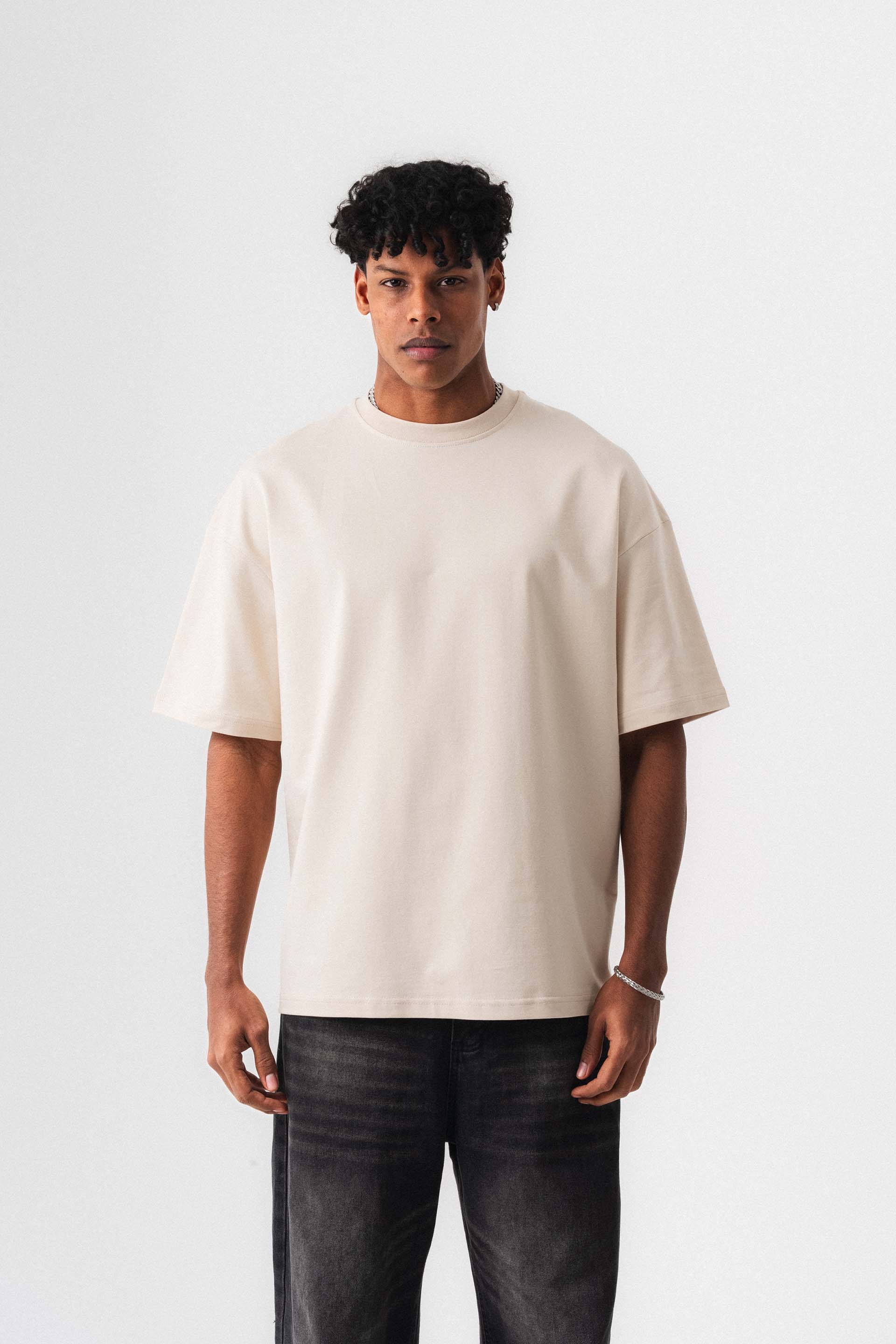 Oversize Basic Krem T-Shirt