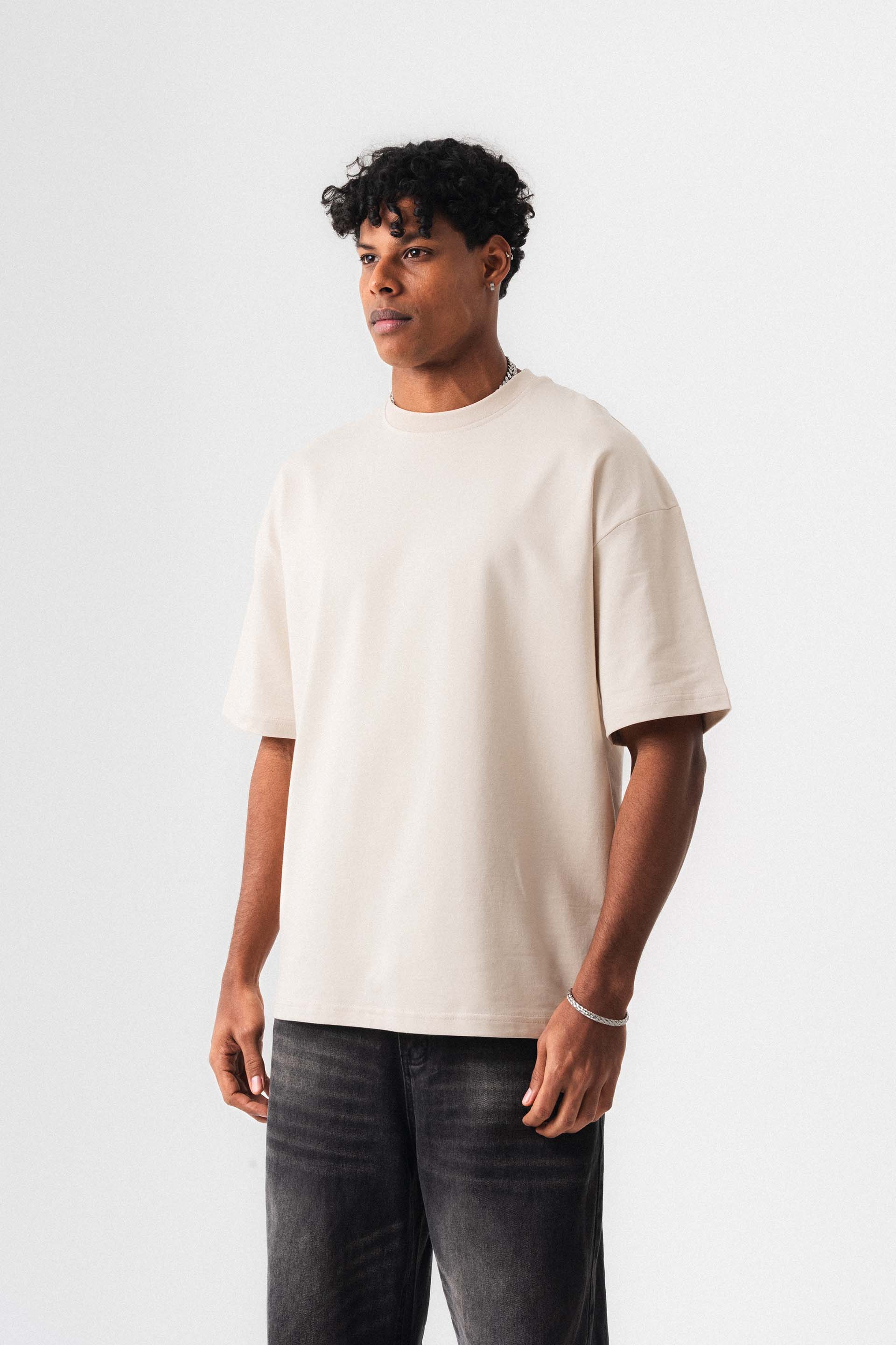 Oversize Basic Krem T-Shirt