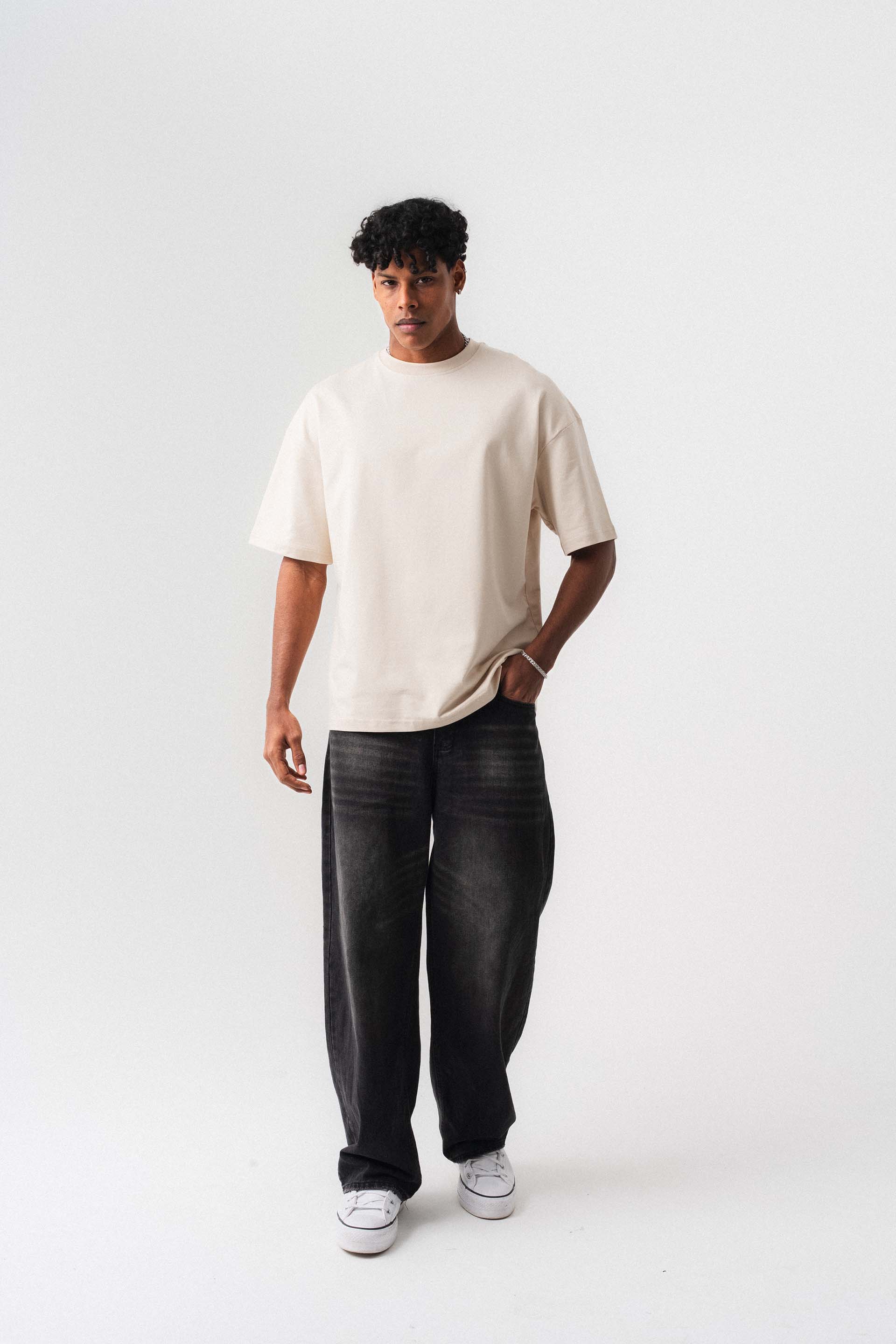 Oversize Basic Krem T-Shirt