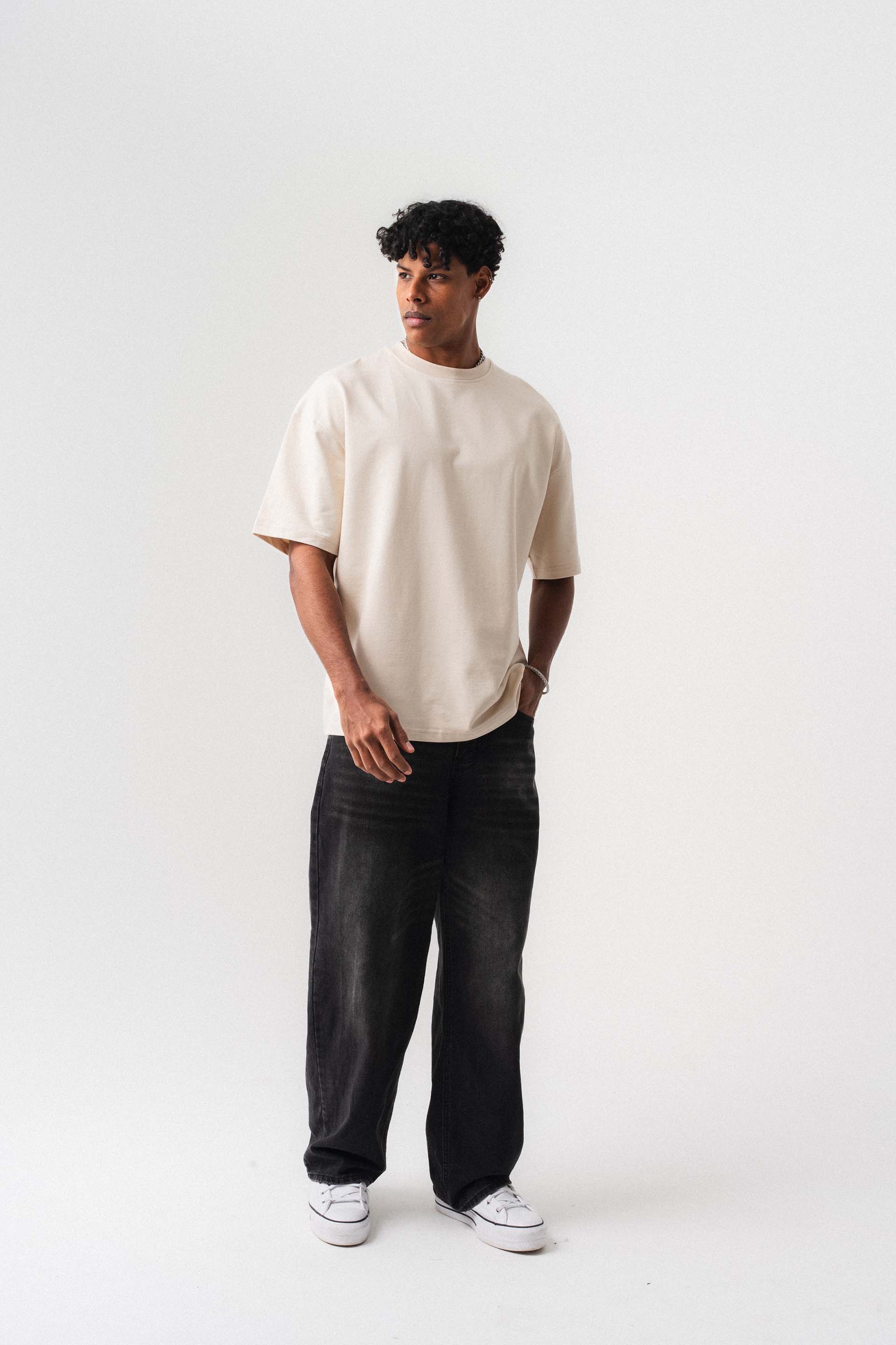 Oversize Basic Krem T-Shirt