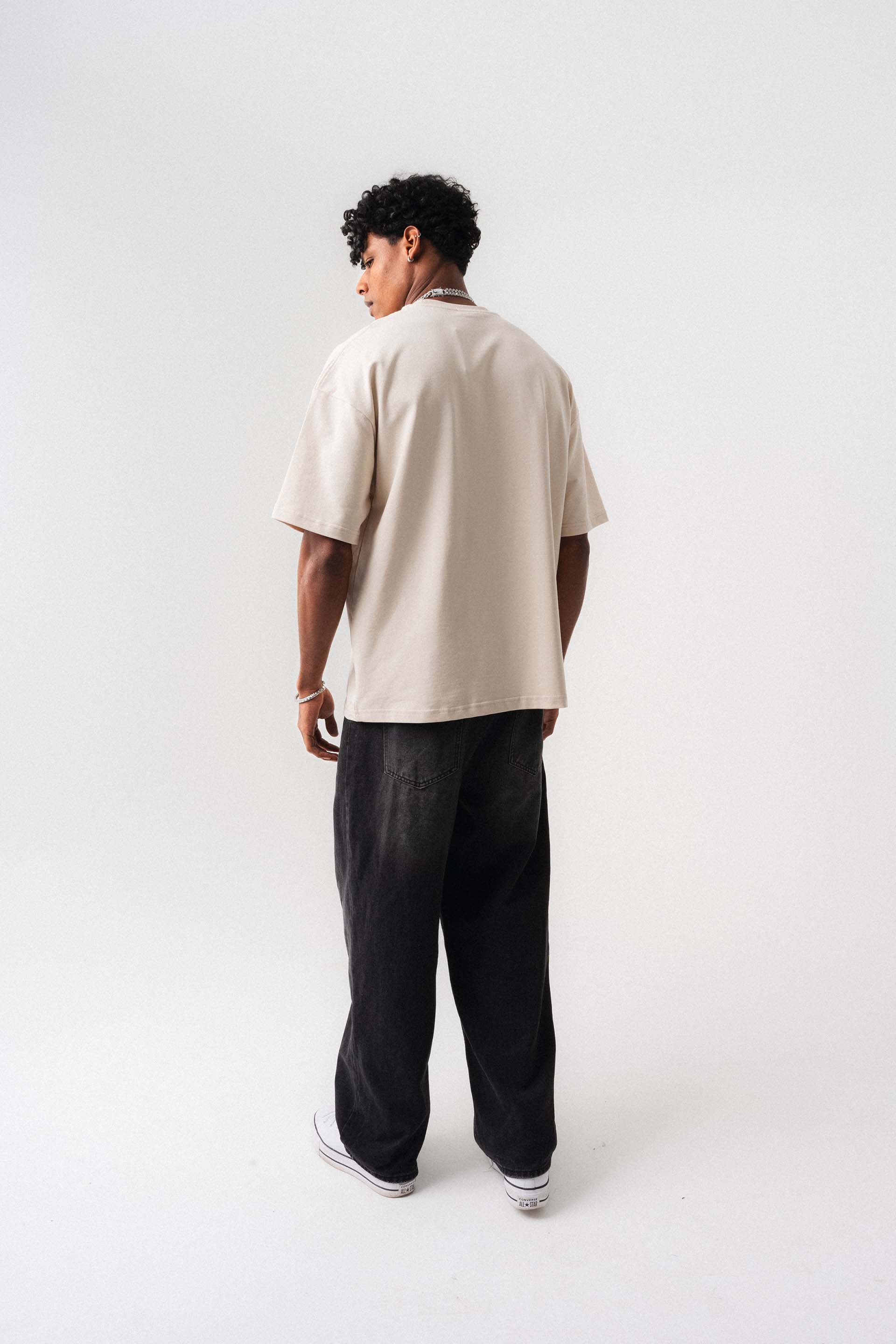 Oversize Basic Krem T-Shirt