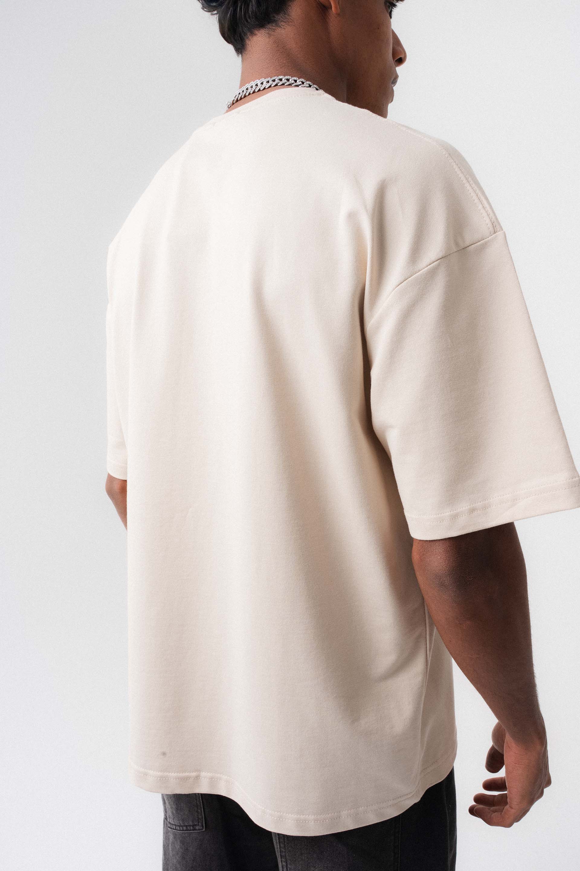 Oversize Basic Krem T-Shirt