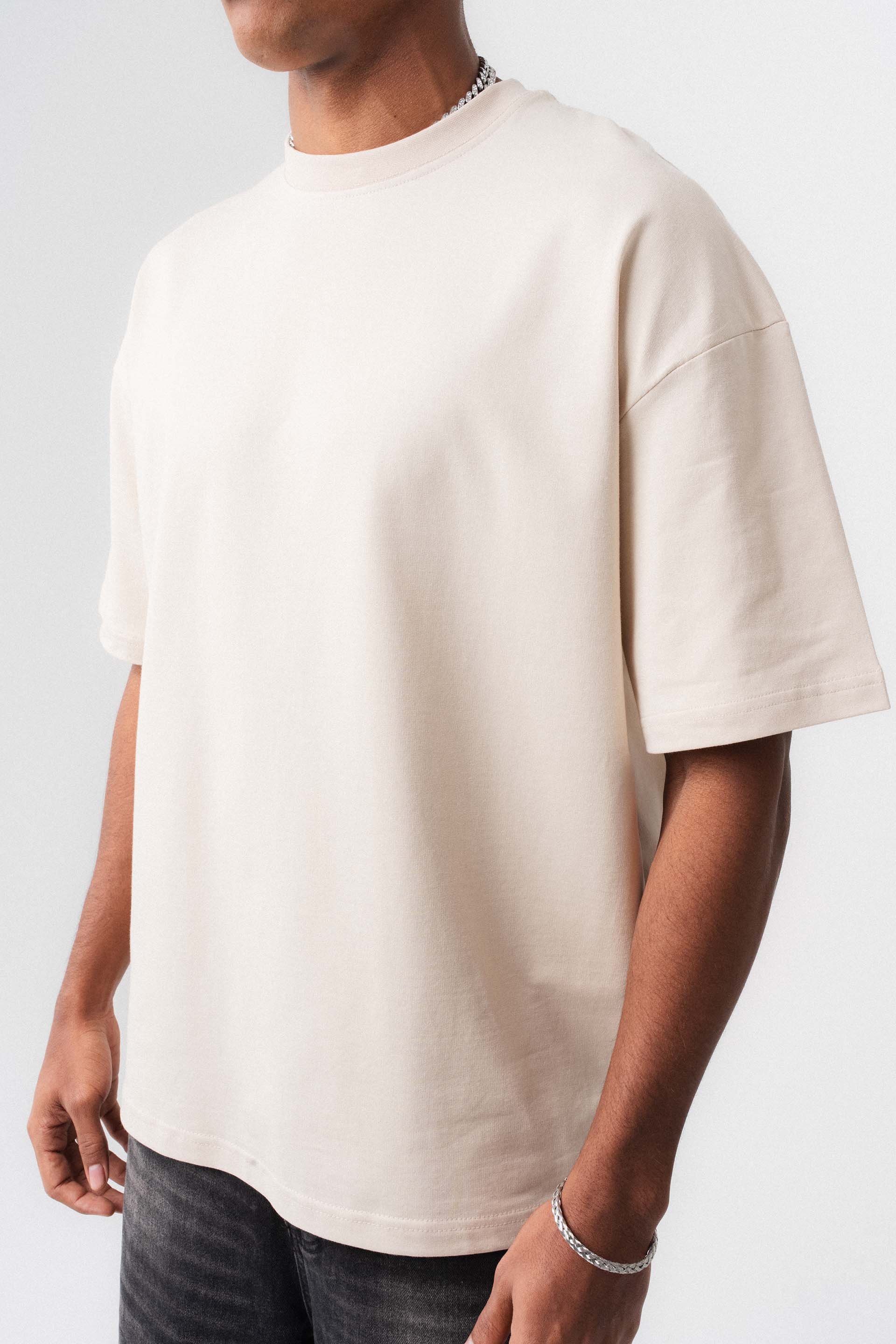 Oversize Basic Krem T-Shirt