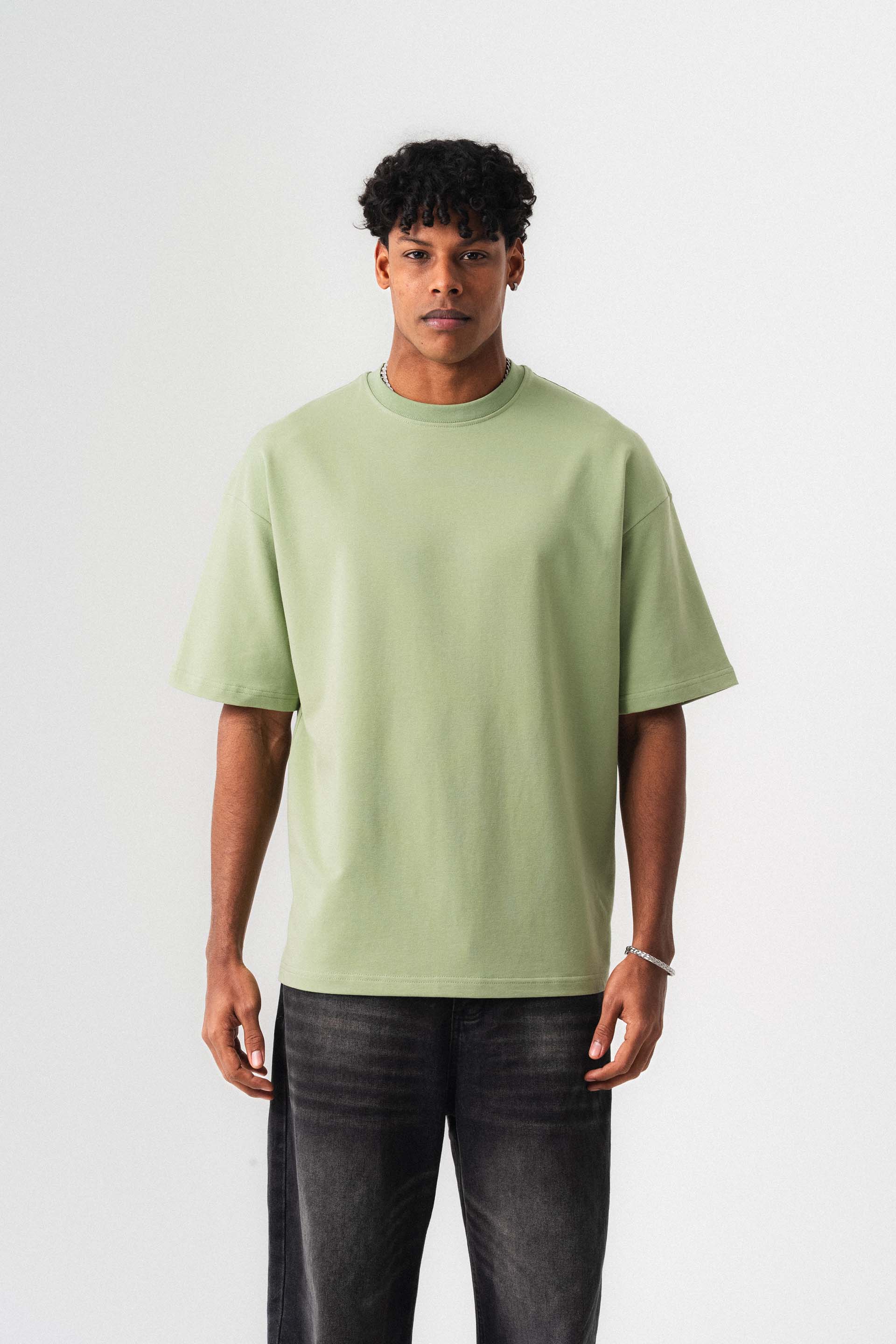 Oversize Basic Açık Yeşil T-Shirt