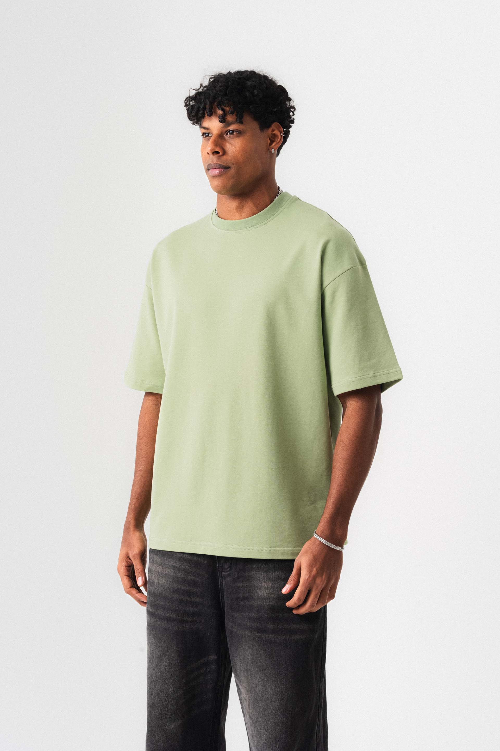 Oversize Basic Açık Yeşil T-Shirt