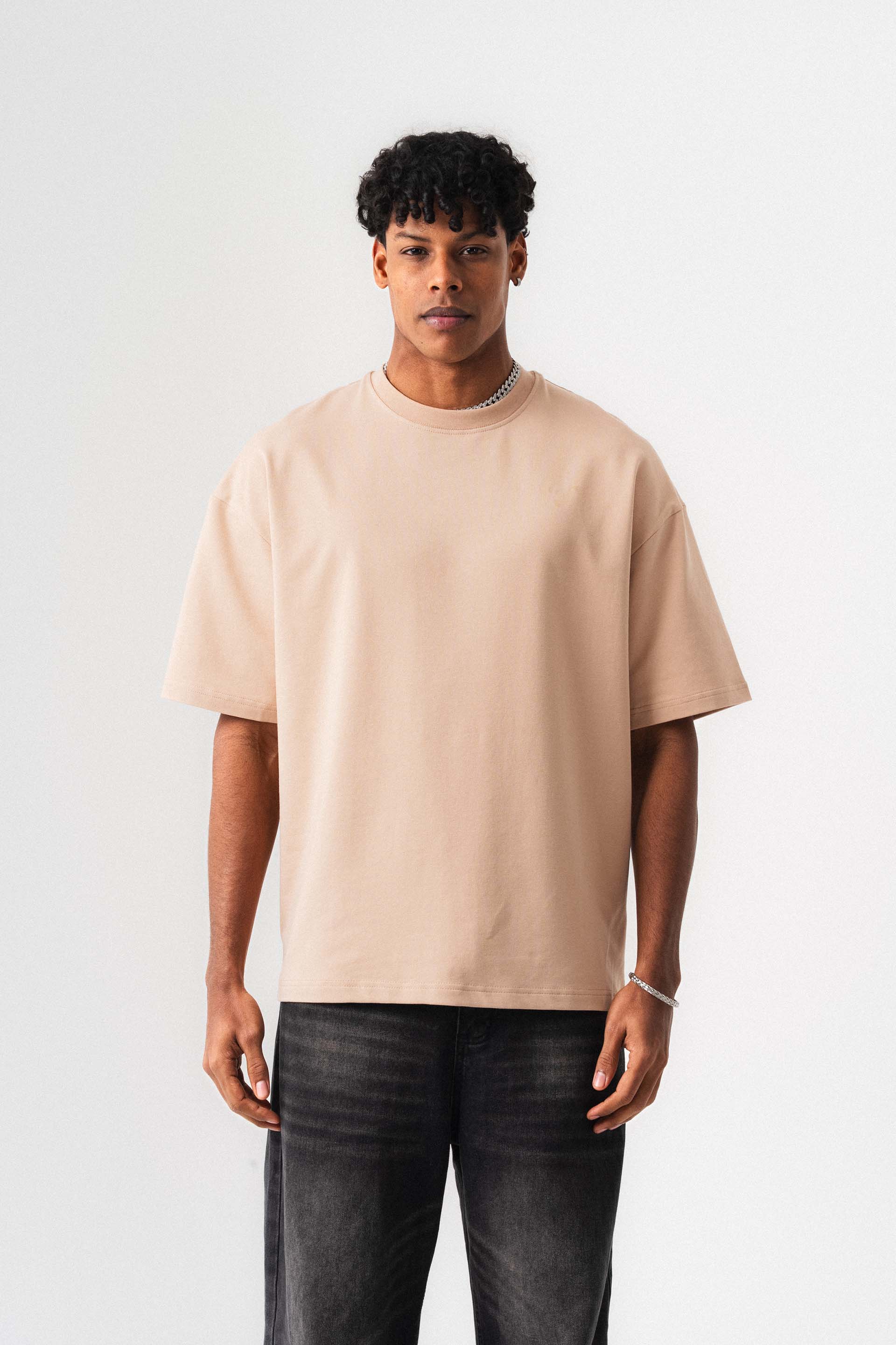 Oversize Basic Açık Bej T-Shirt