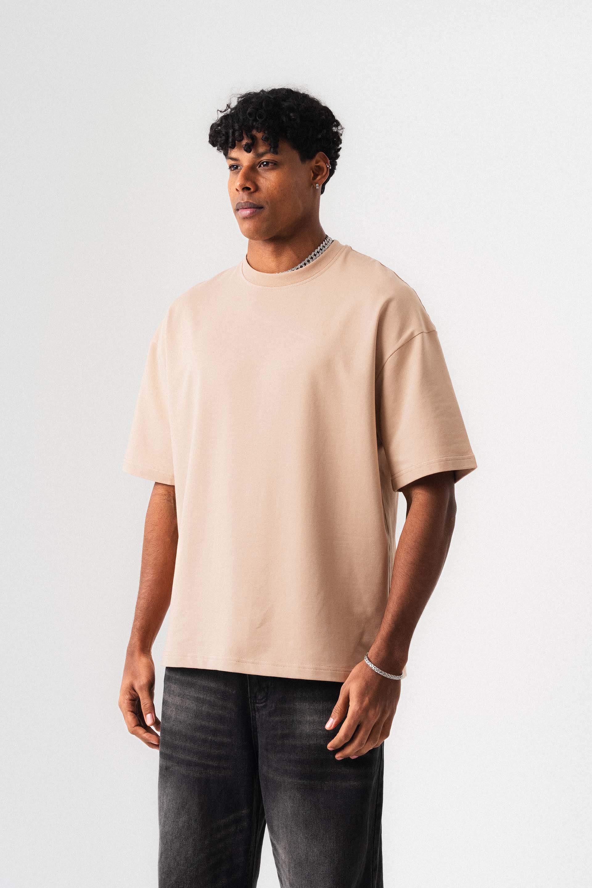 Oversize Basic Açık Bej T-Shirt