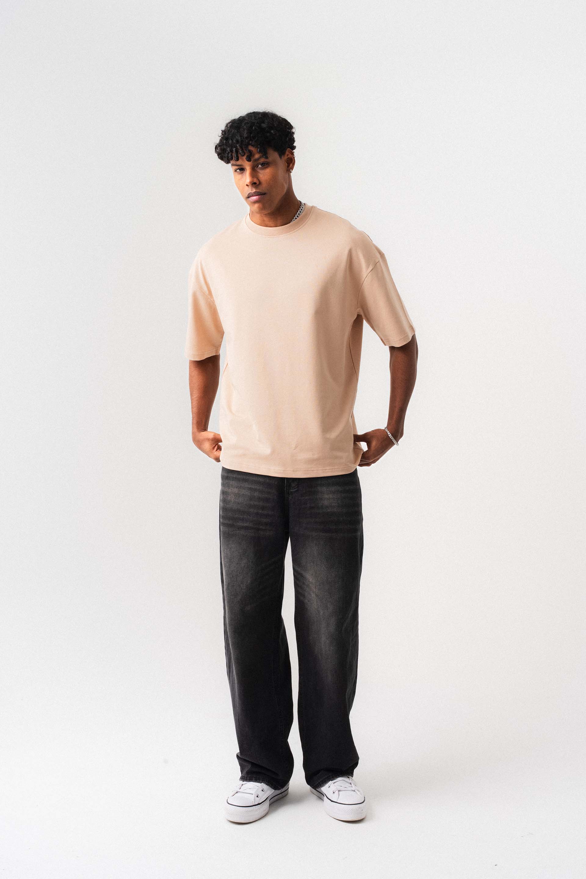 Oversize Basic Açık Bej T-Shirt
