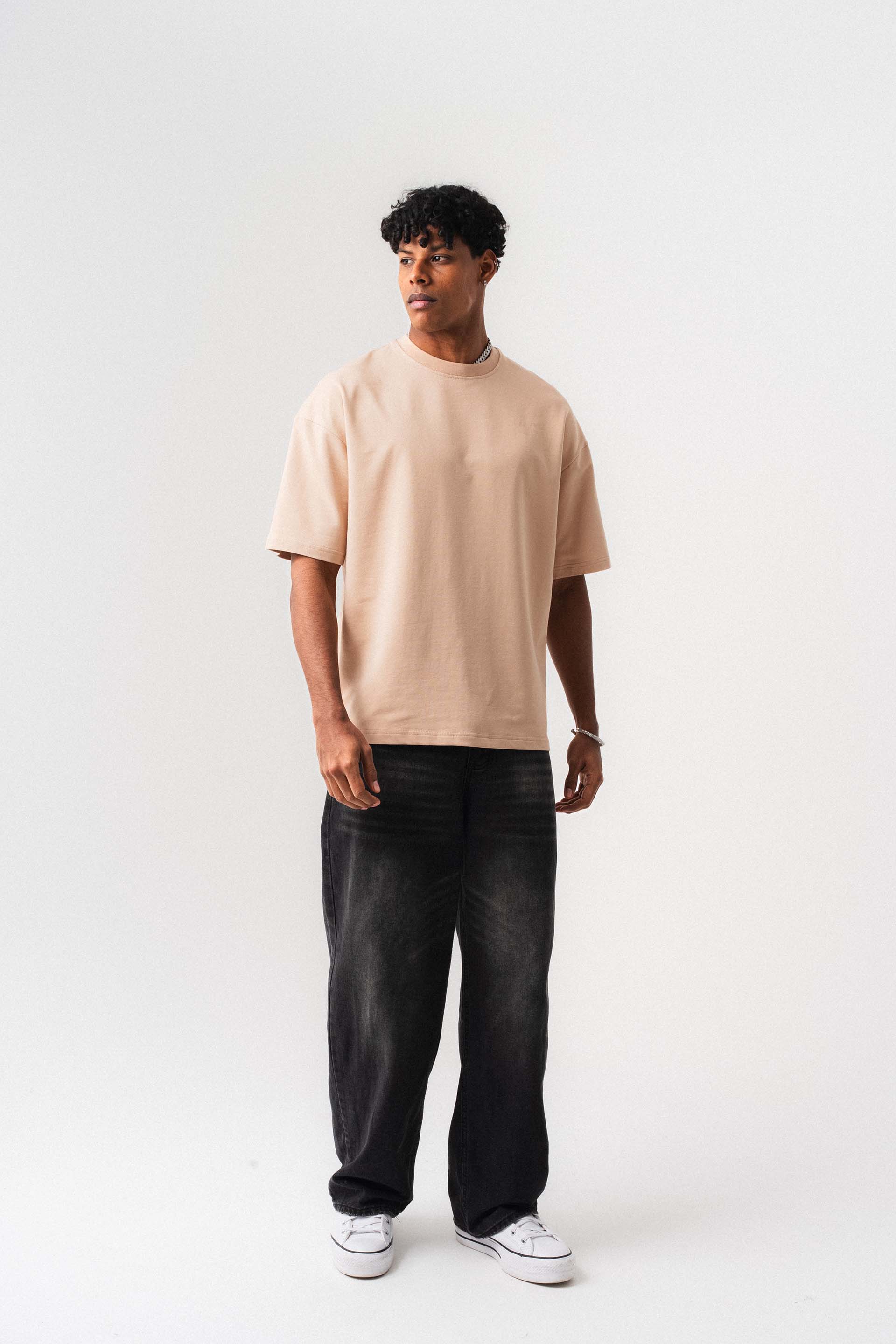 Oversize Basic Açık Bej T-Shirt