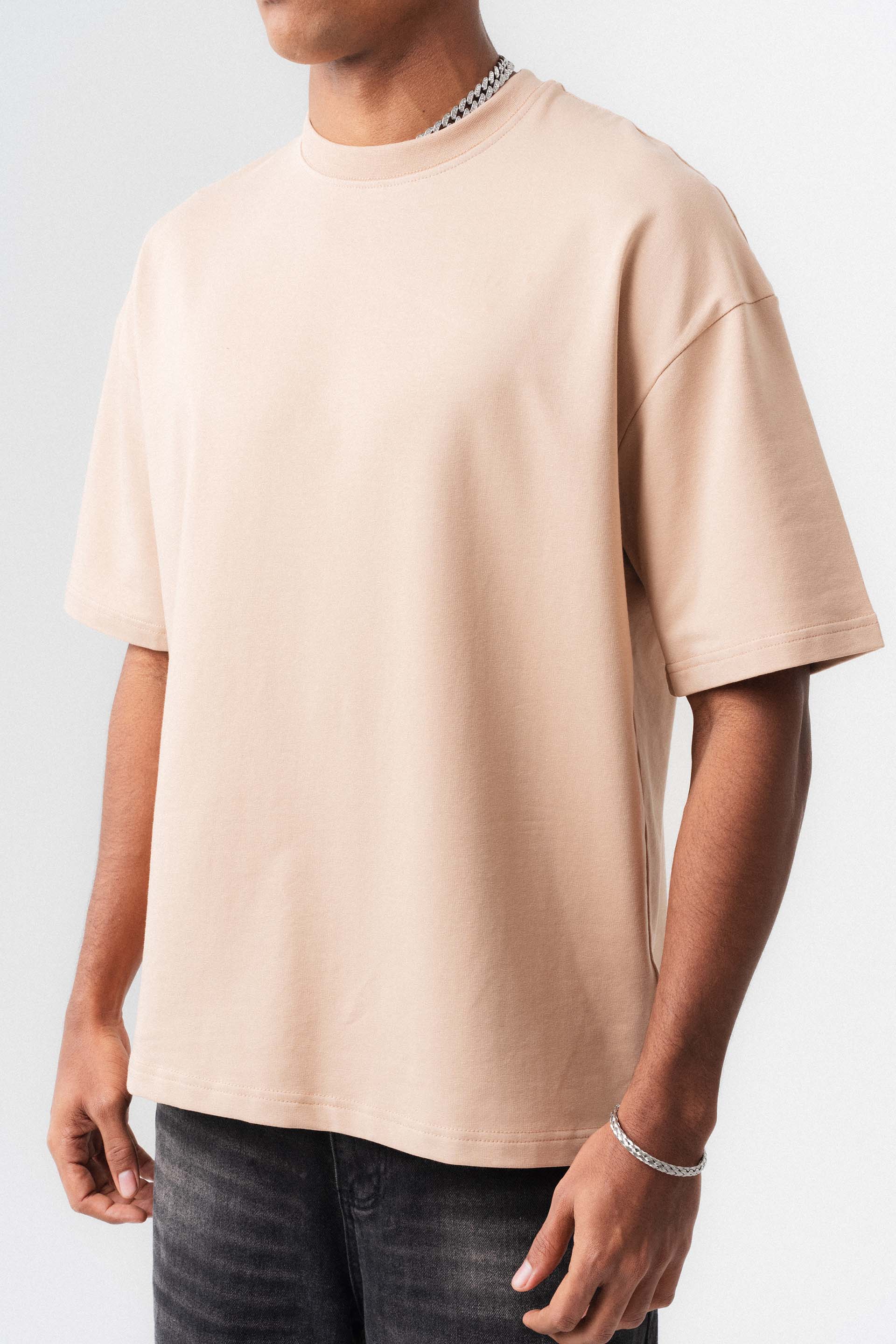 Oversize Basic Açık Bej T-Shirt