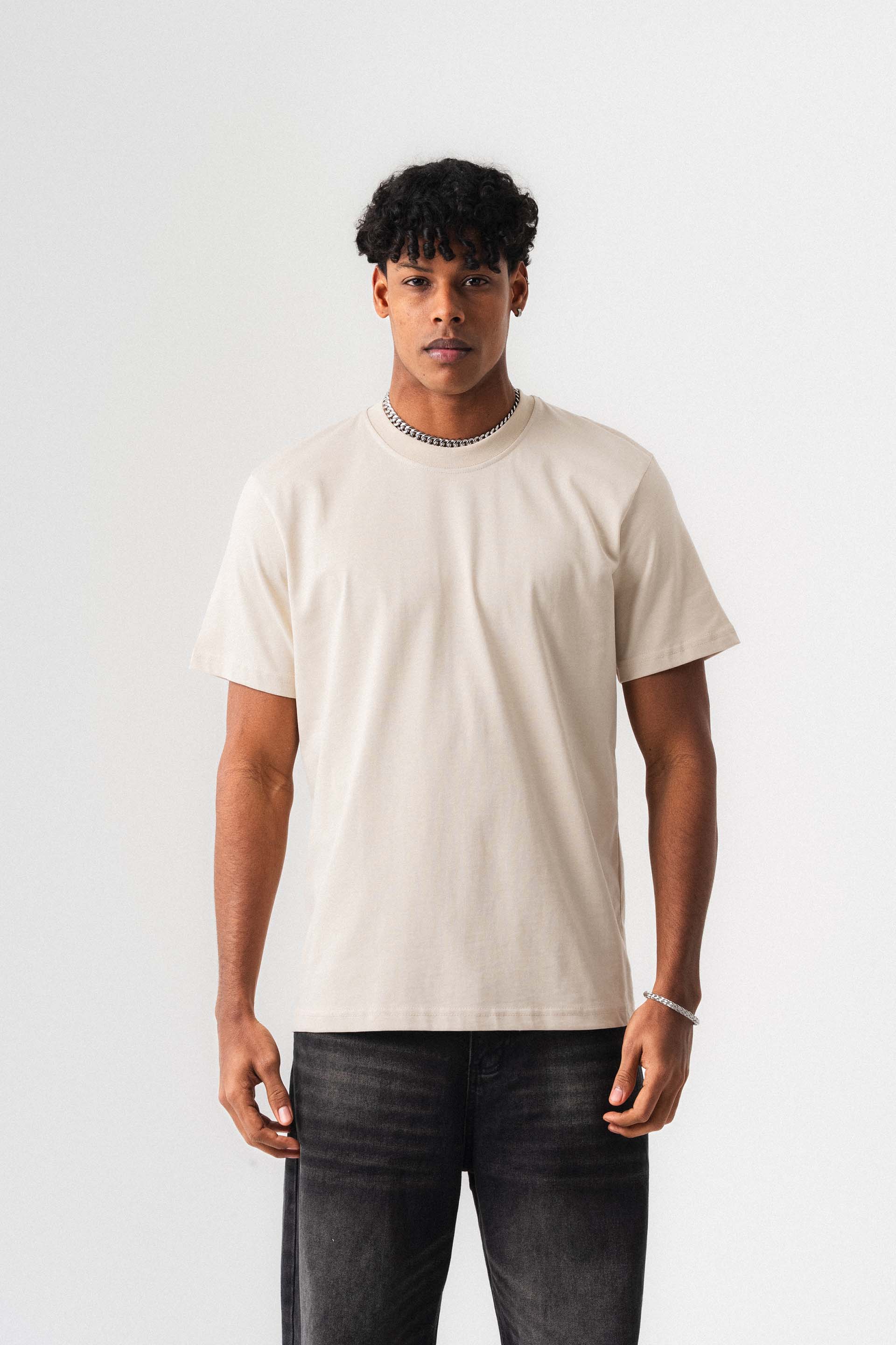 Oversize Basic Krem T-Shirt