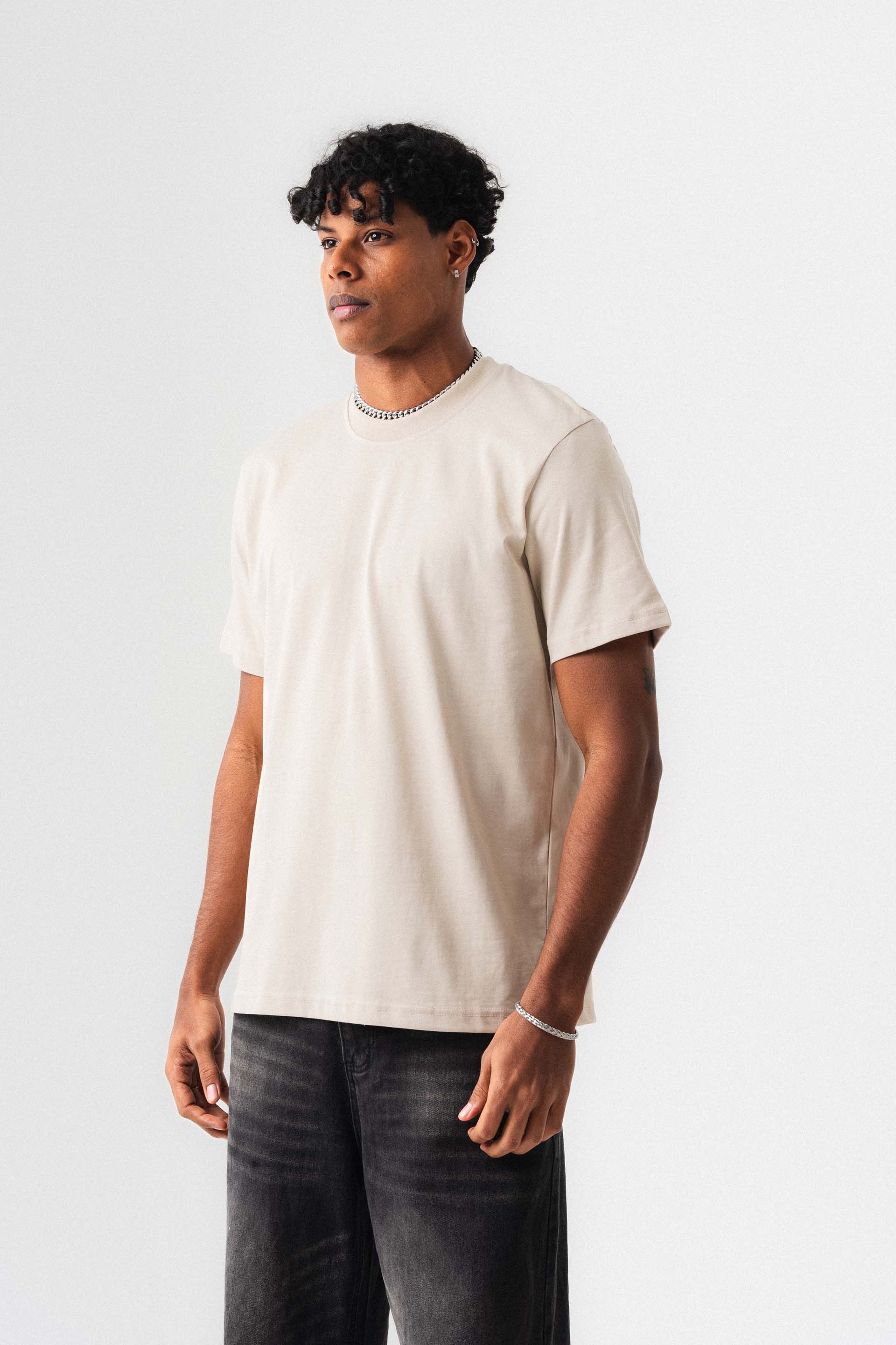 Oversize Basic Krem T-Shirt