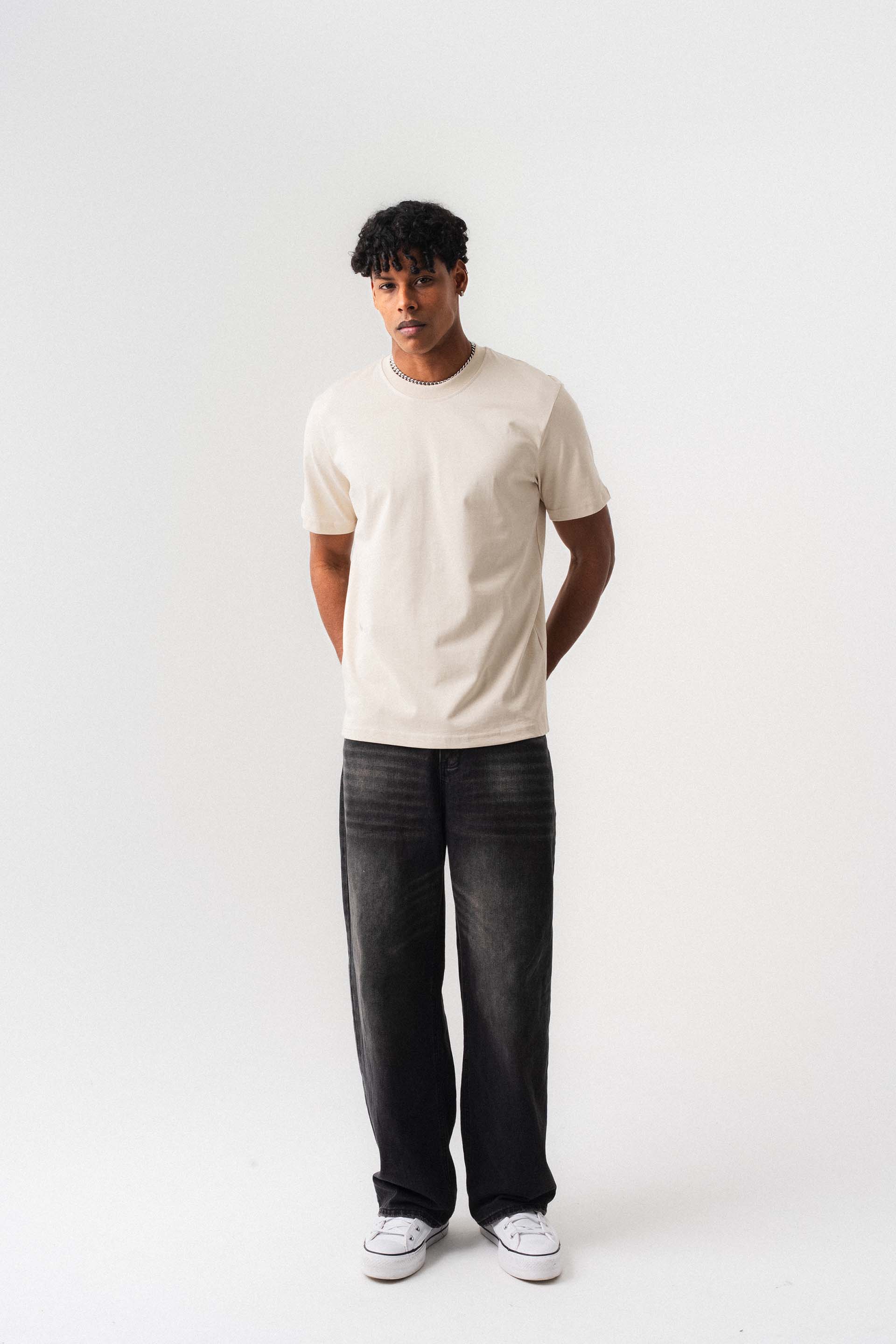 Oversize Basic Krem T-Shirt