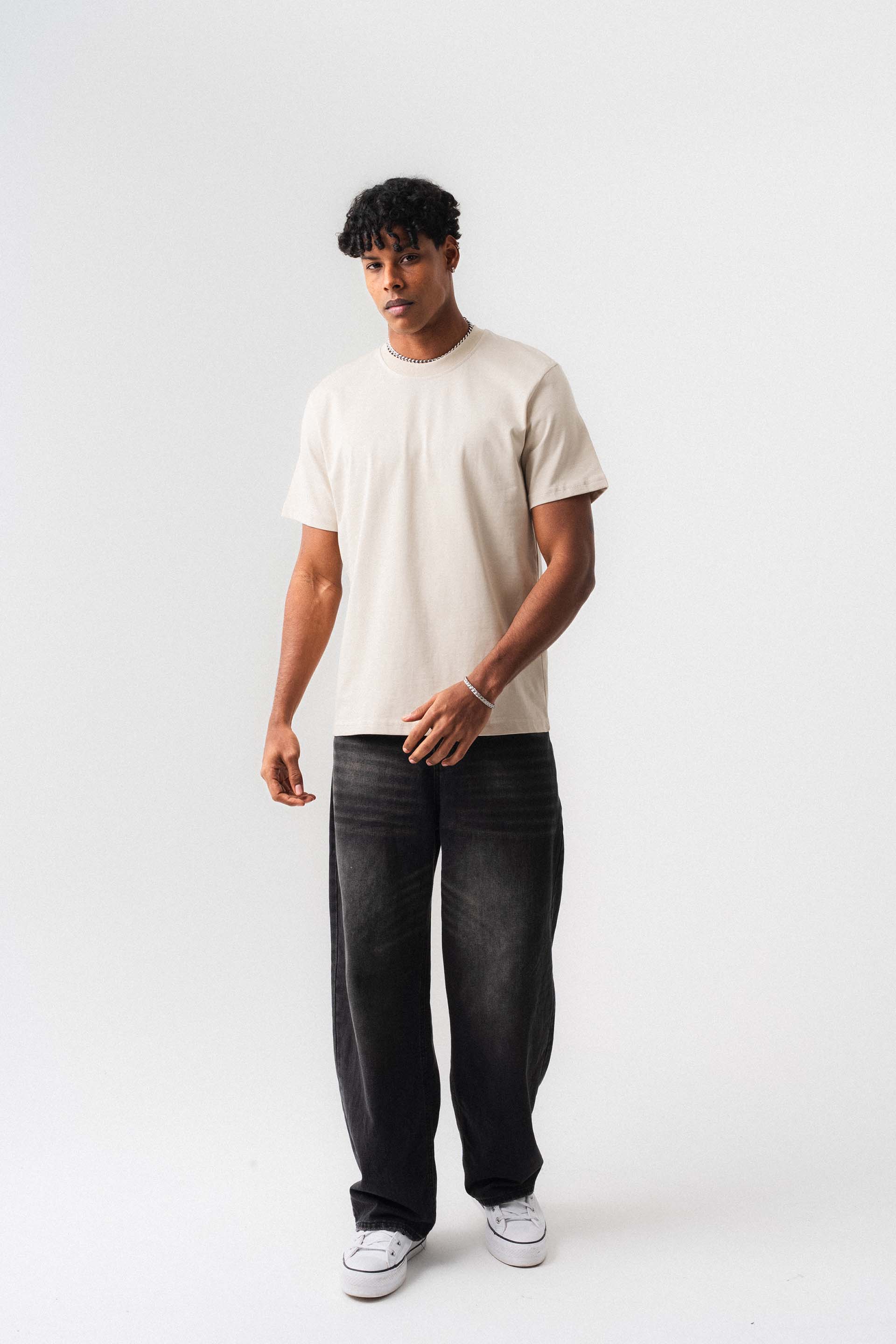 Oversize Basic Krem T-Shirt