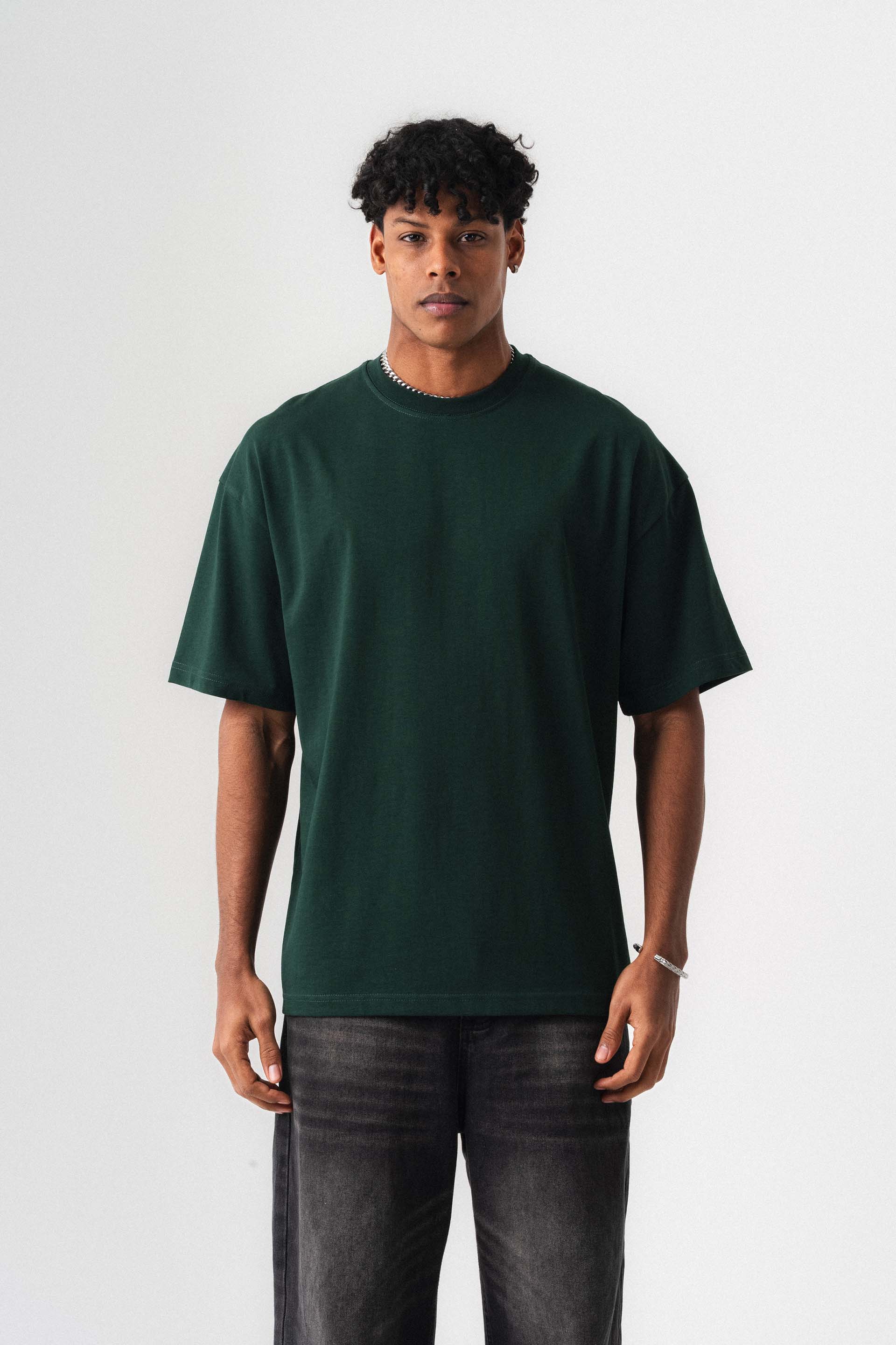 Oversize Basic Koyu Yeşil T-Shirt