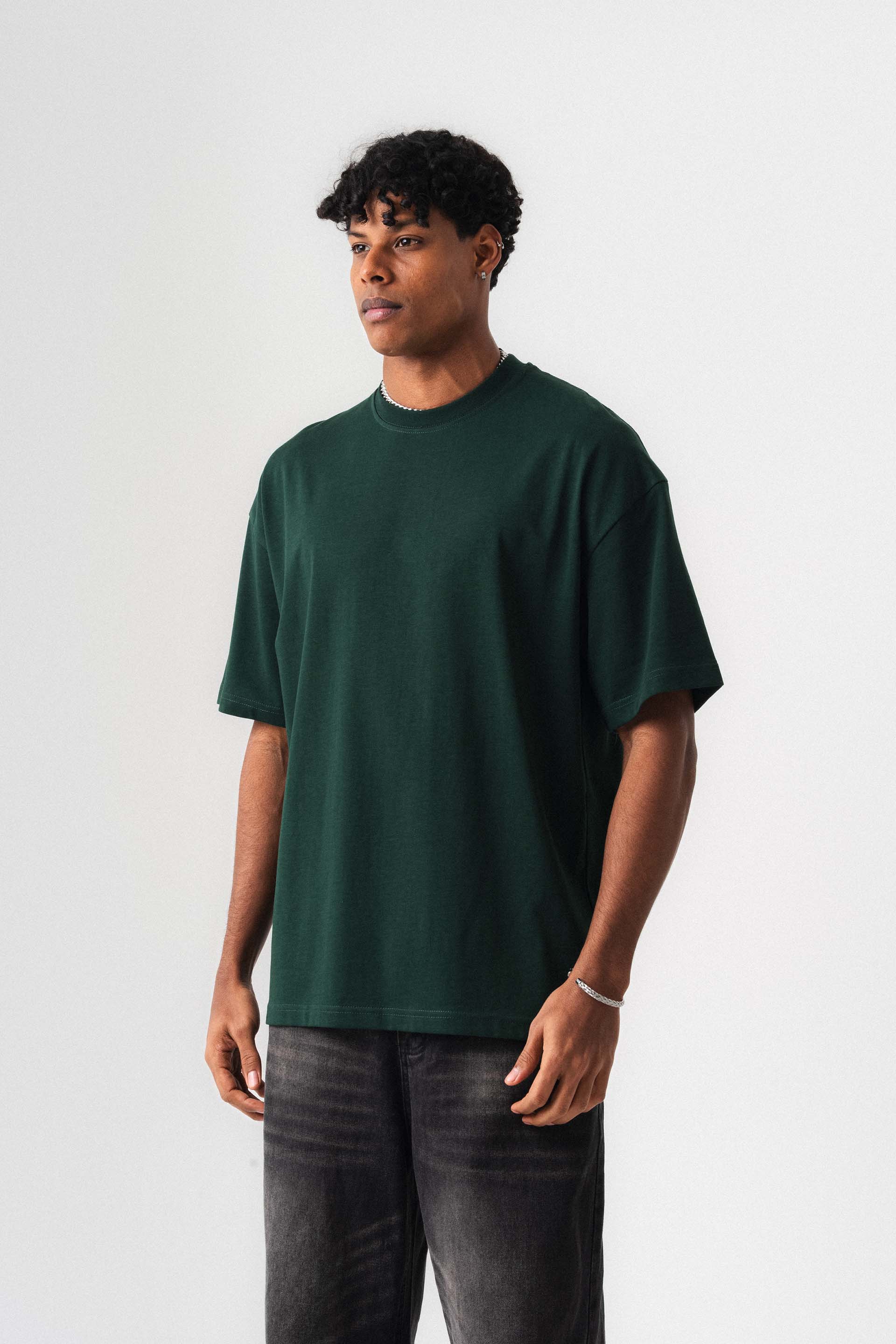 Oversize Basic Koyu Yeşil T-Shirt