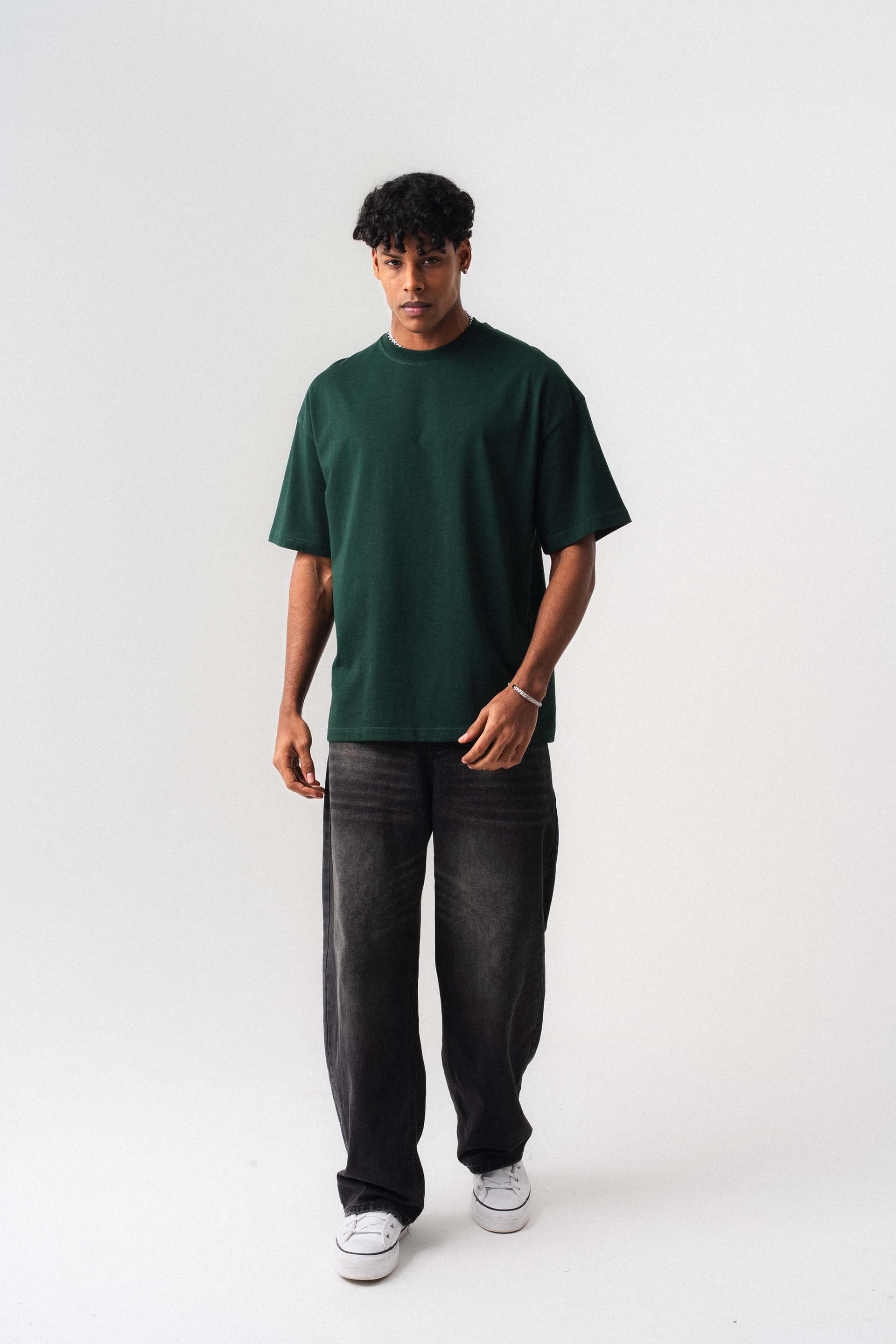 Oversize Basic Koyu Yeşil T-Shirt